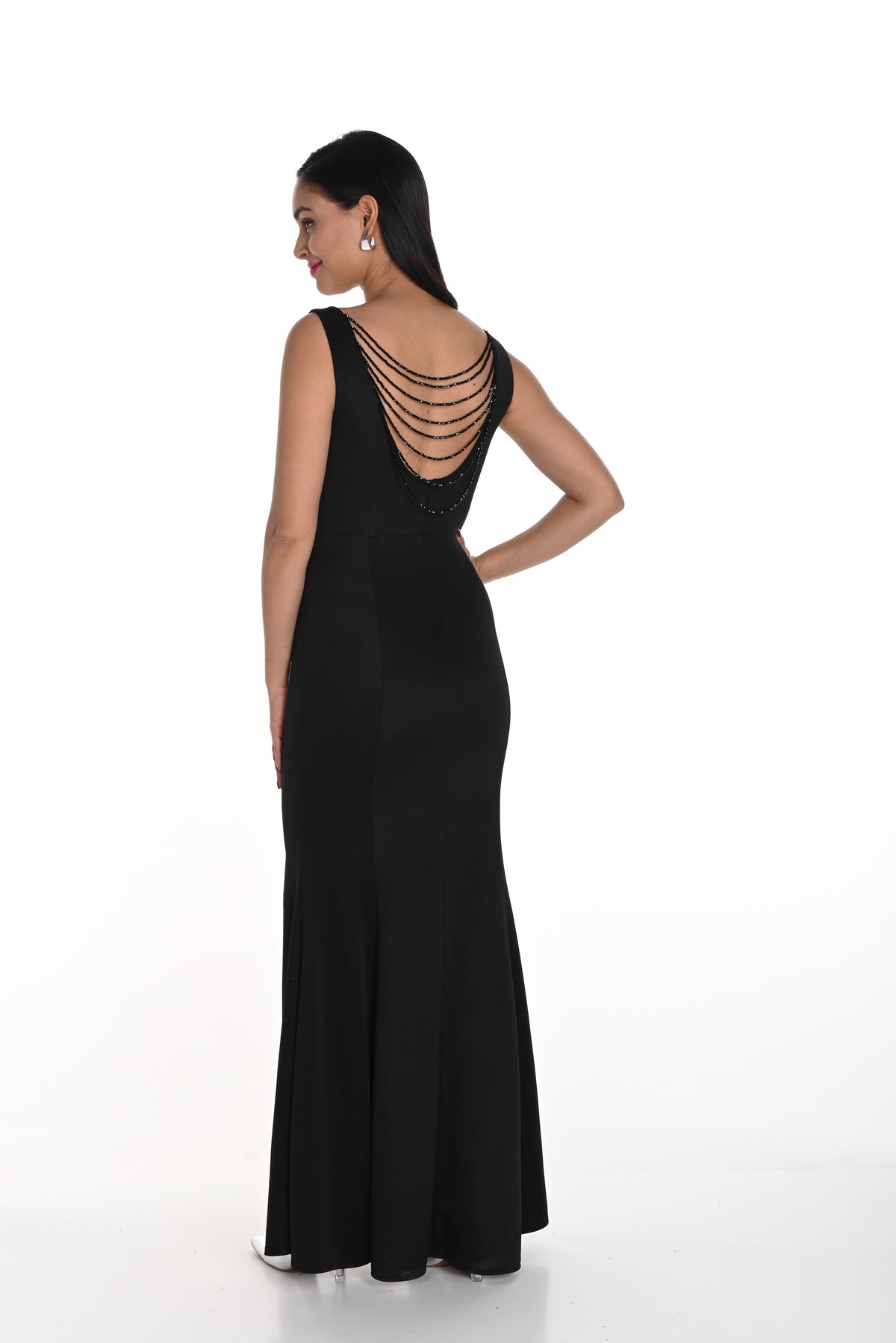 Glamourous Beaded Gown With Detachable Veil - Black