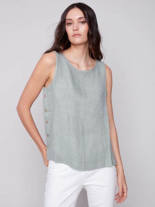 Sleeveless Linen Top with Side Buttons (C4425RR)
