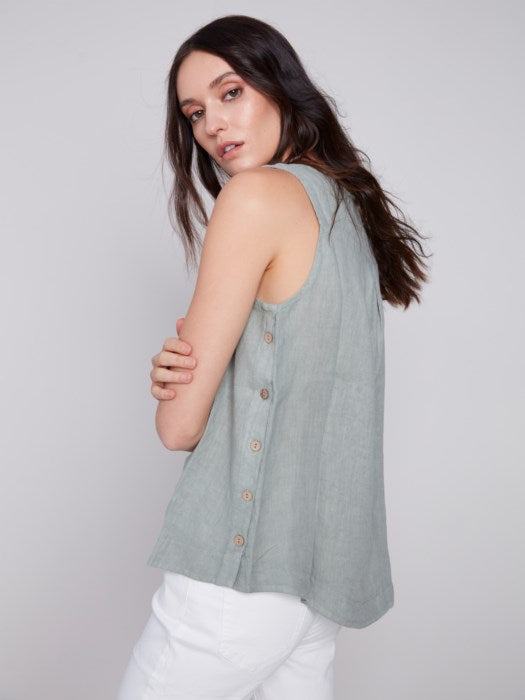 Sleeveless Linen Top with Side Buttons (C4425RR)