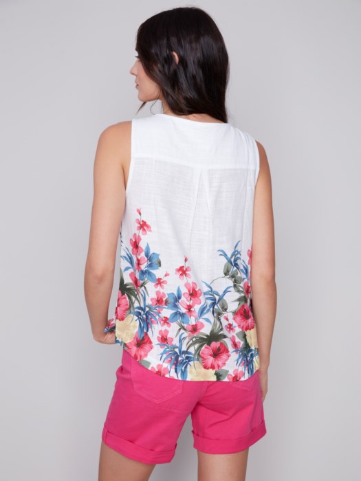 Printed Sleeveless Top with Side Buttons (C4425X)