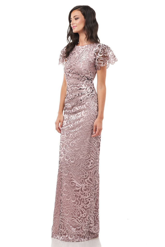 Embroidered Mesh Flutter Gown (JS1008)