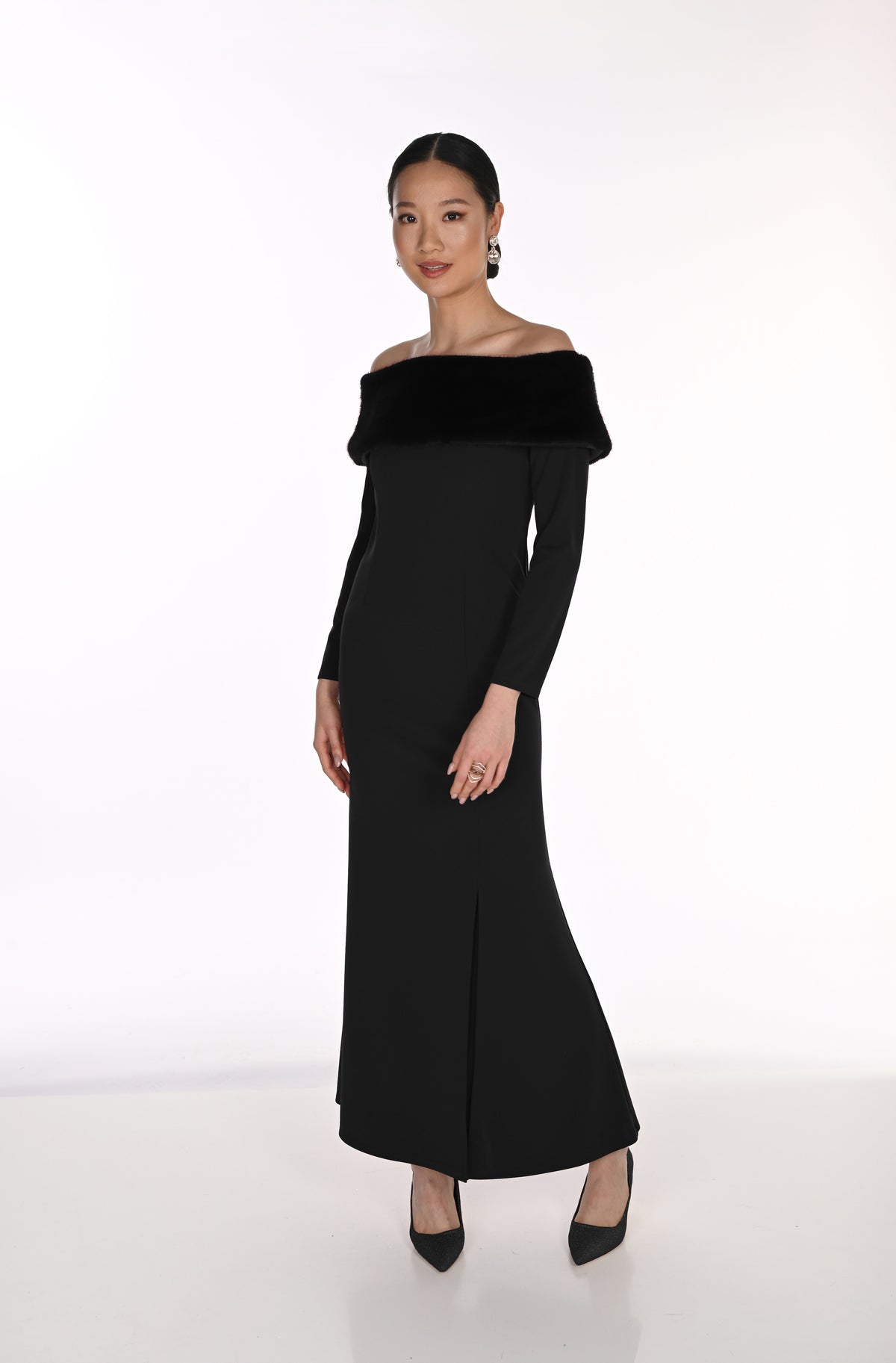 Off the Shoulder Fur Trimmed Gown (FL0235)
