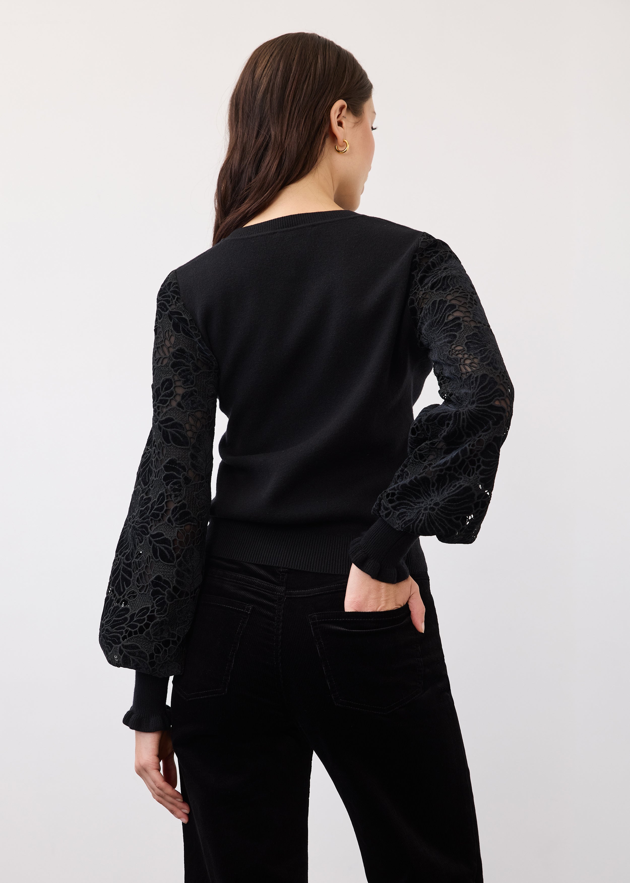 Sweater with Velvet Cut Out Sleeves (10015203)