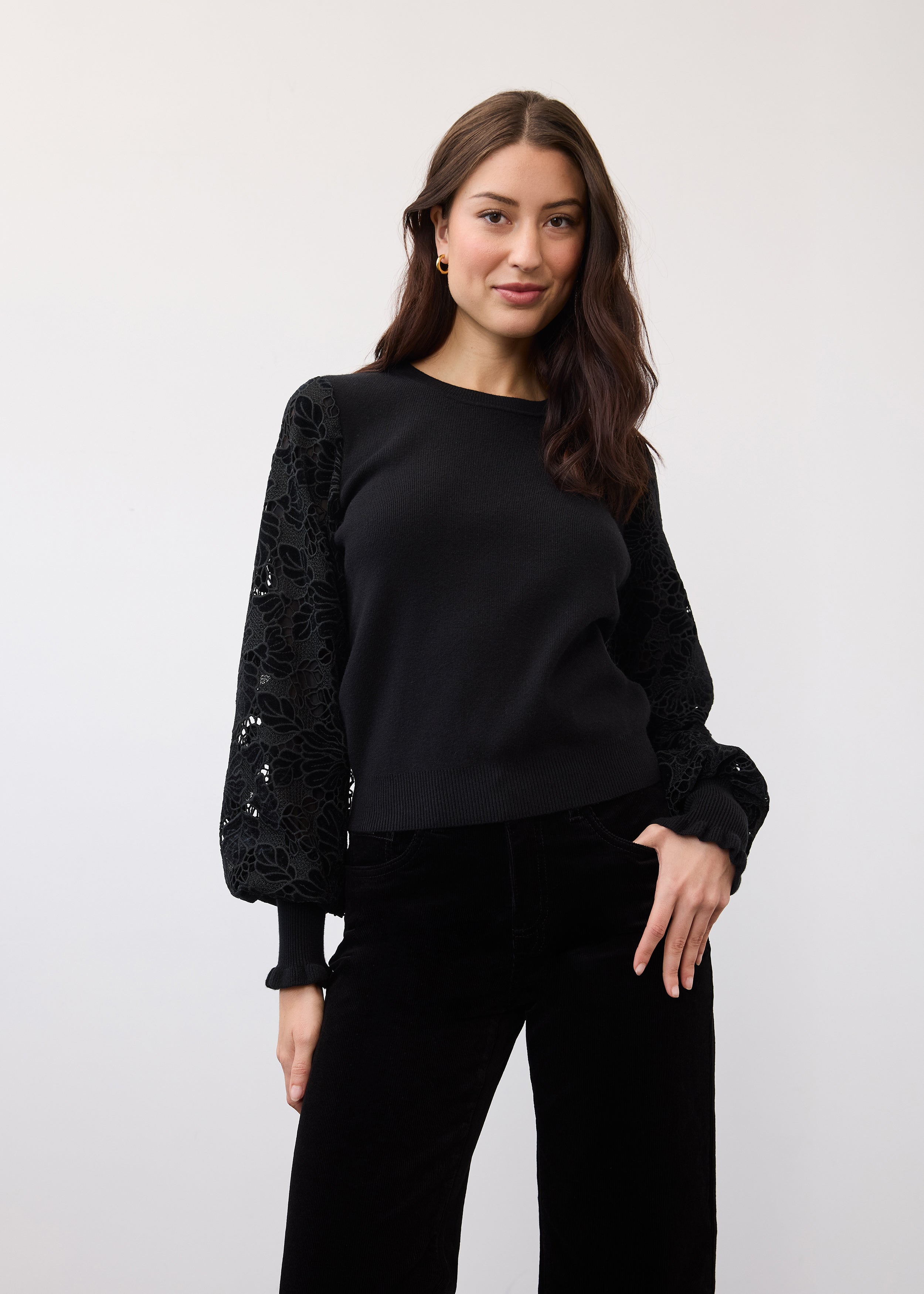 Sweater with Velvet Cut Out Sleeves (10015203)