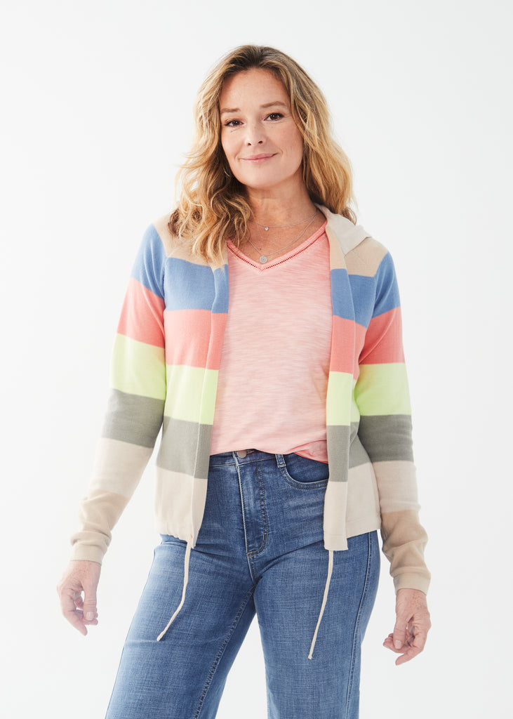 Stripped Hooded Cardigan (1037314)