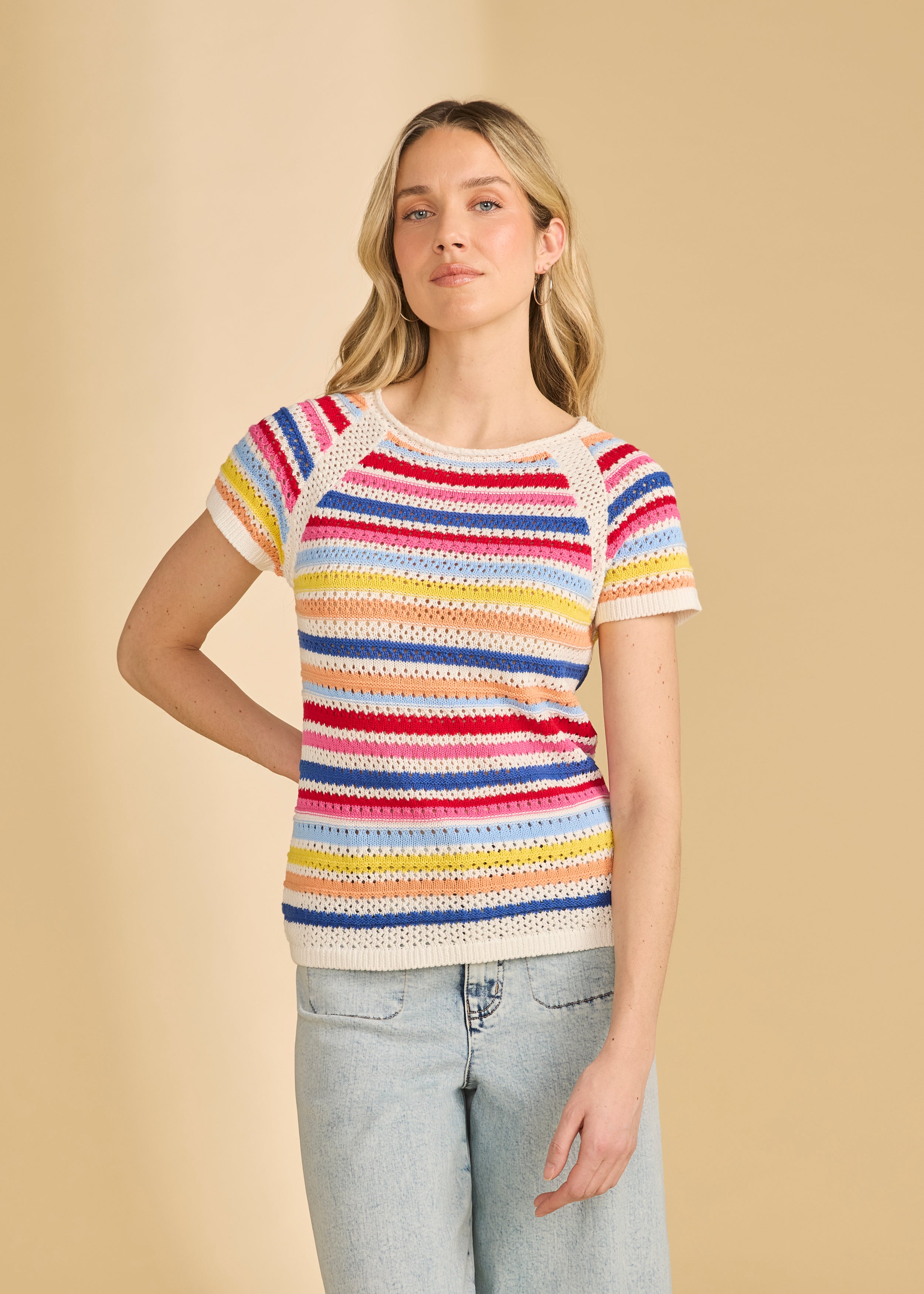 Cap Sleeve Stripe Sweater (1119314)