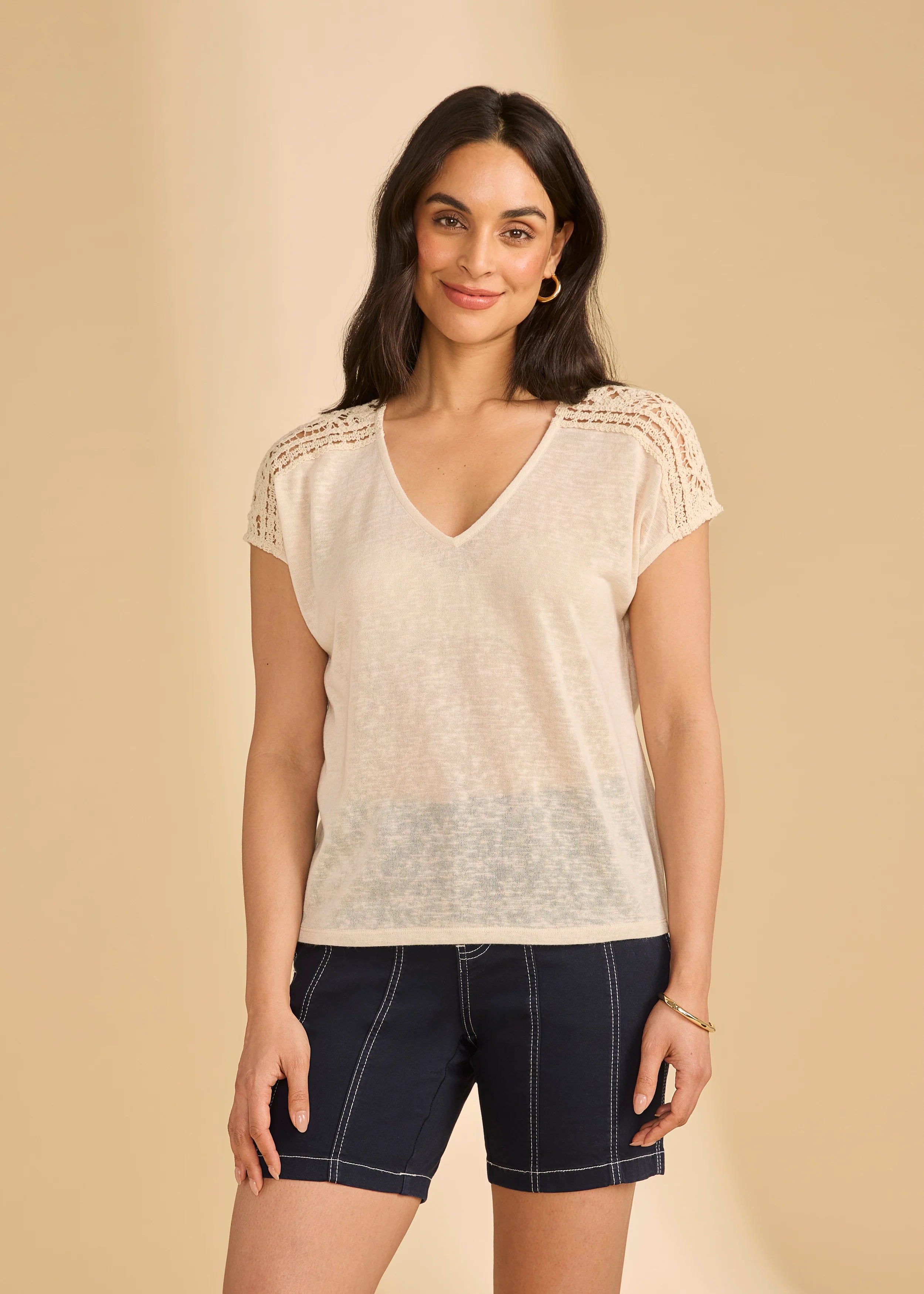 Short Sleeve Split Neck Top (3141451)