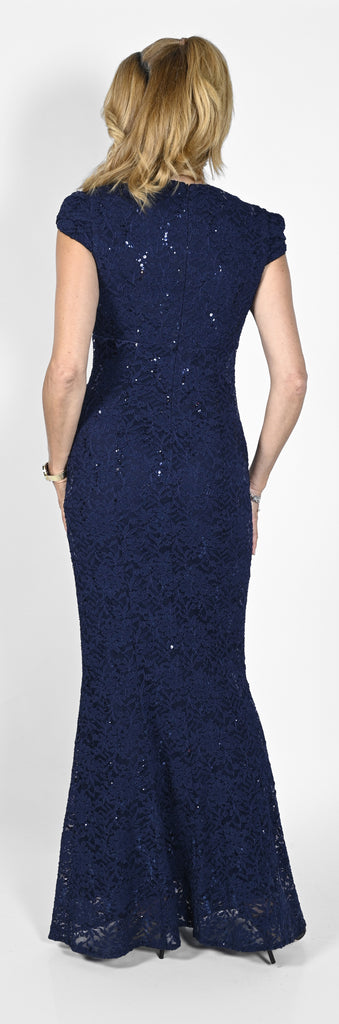 Navy Lace Full Length Gown (FL0081)