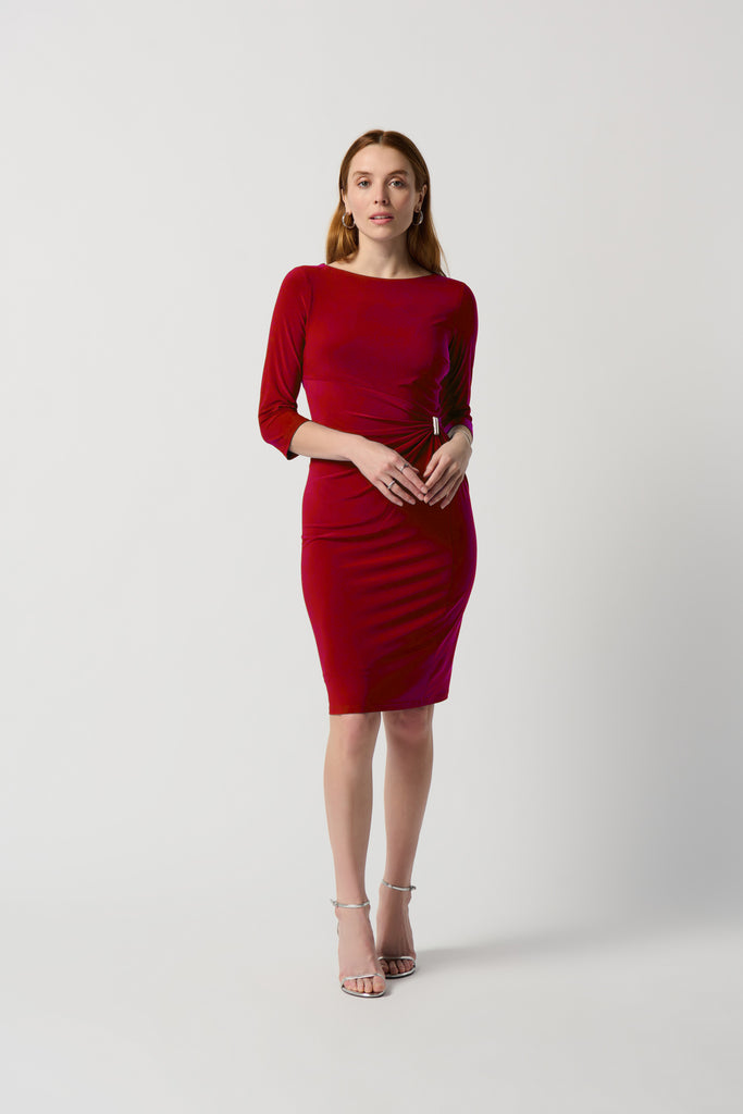 Silky Knit Sheath Dress with Ornament Detail (234031)