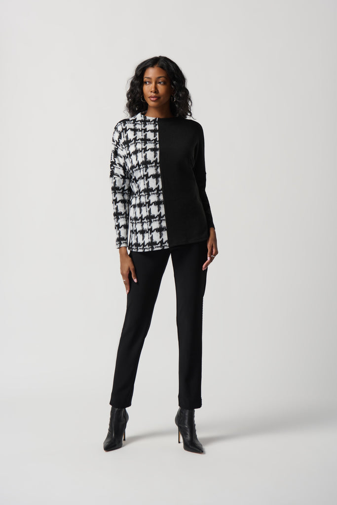 Houndstooth Jacquard Color Block Boxy Top (234137)
