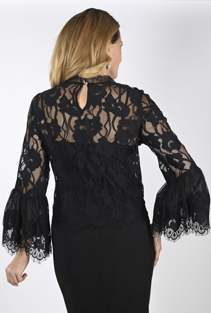 Black Lace Bell Sleeve Top (239264)