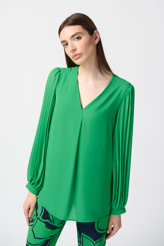 Georgette Top with Pleated Chiffon Sleeves