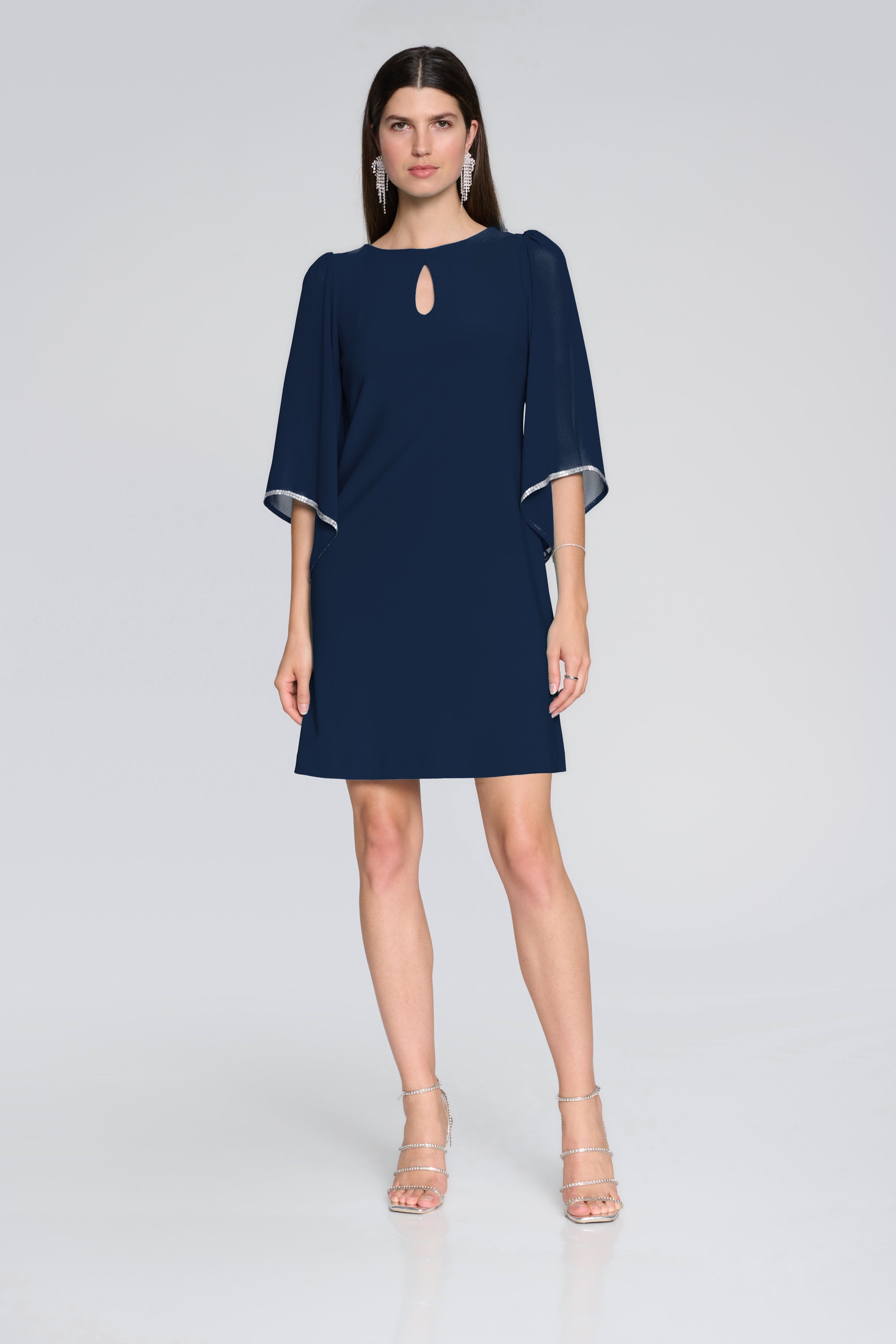 Silky Knit Shift Dress with Chiffon Sleeves (JR1093)