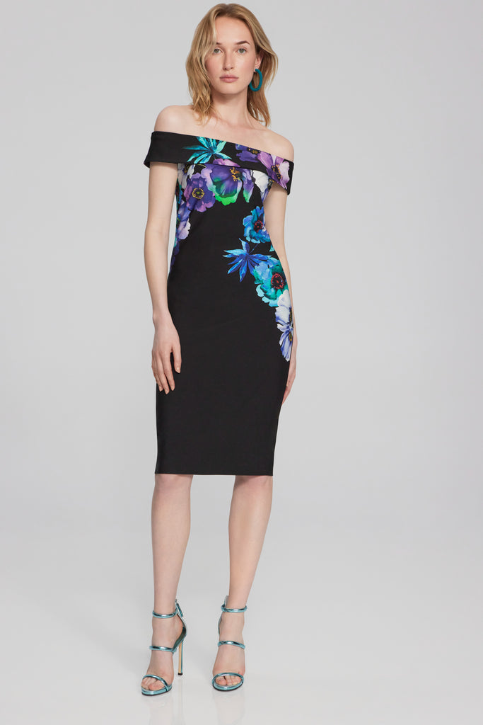 Floral Print Silky Knit Sheath Dress (JR1089)