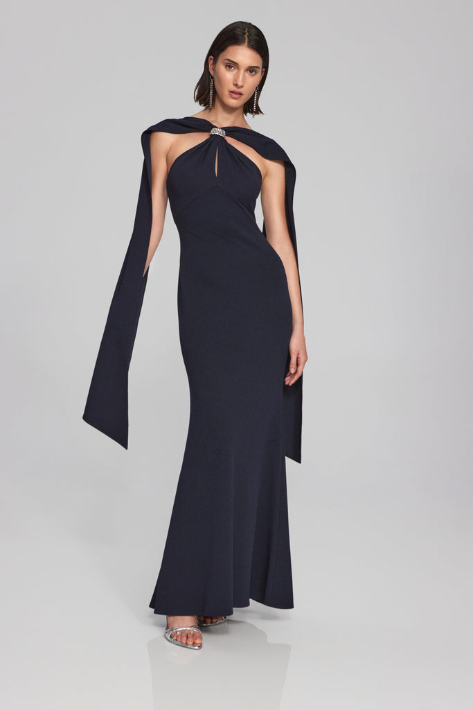 Scuba Crepe Trumpet Gown with Rhinestone Detail (JR1088)