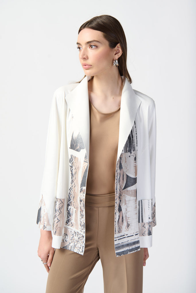 Patchwork Suede Jacket with Foil Print Accents (241919)