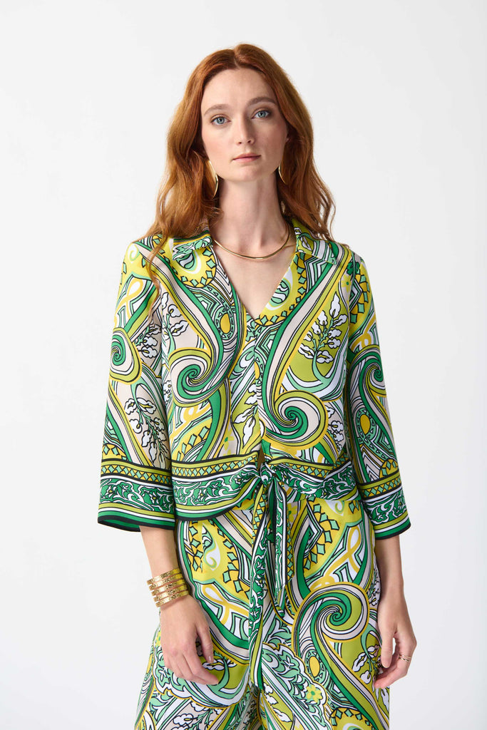 Woven Paisley Print Front Tie Top (242009)