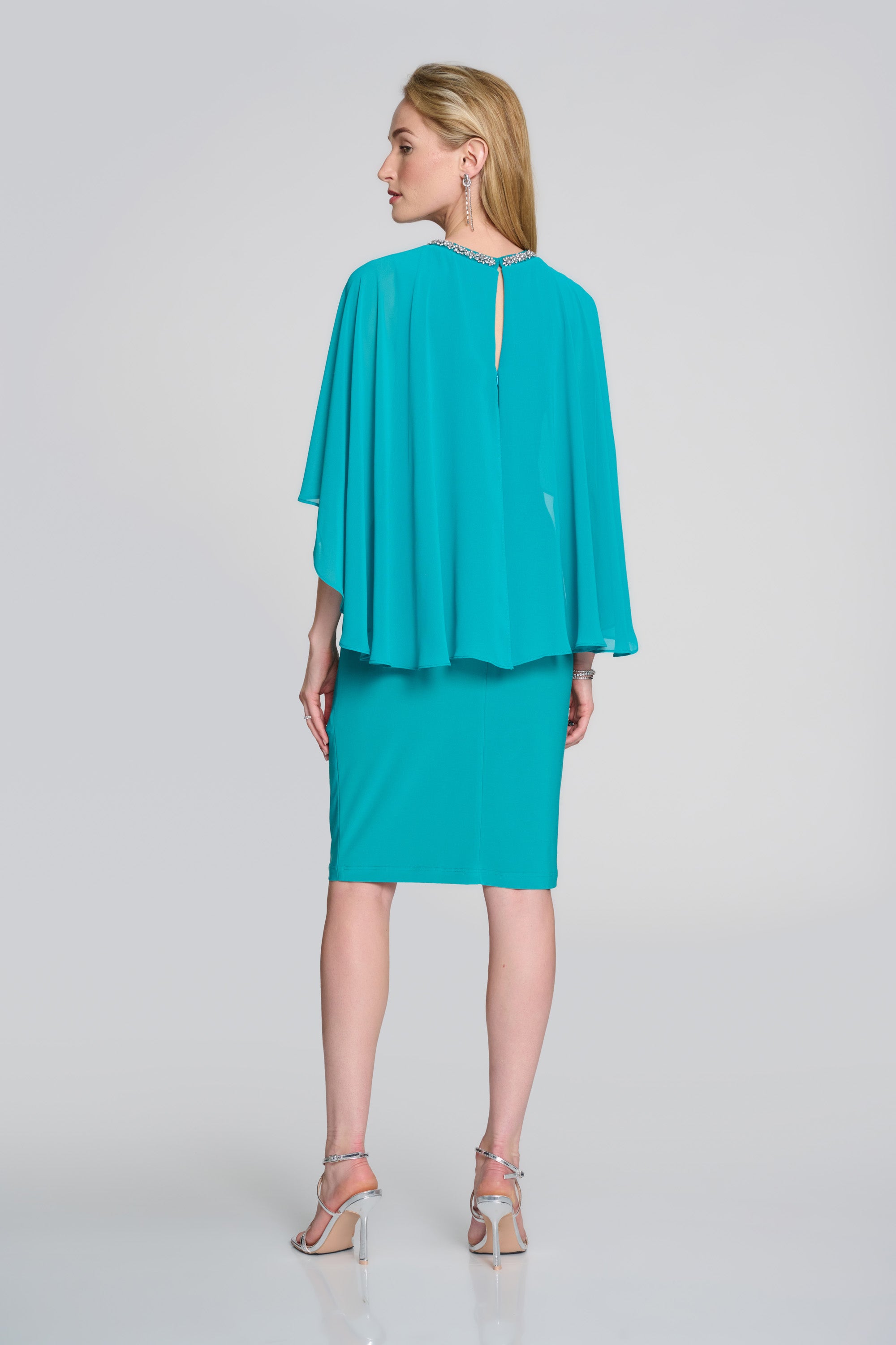 Silky Knit And Chiffon Cape Dress (JR1116)