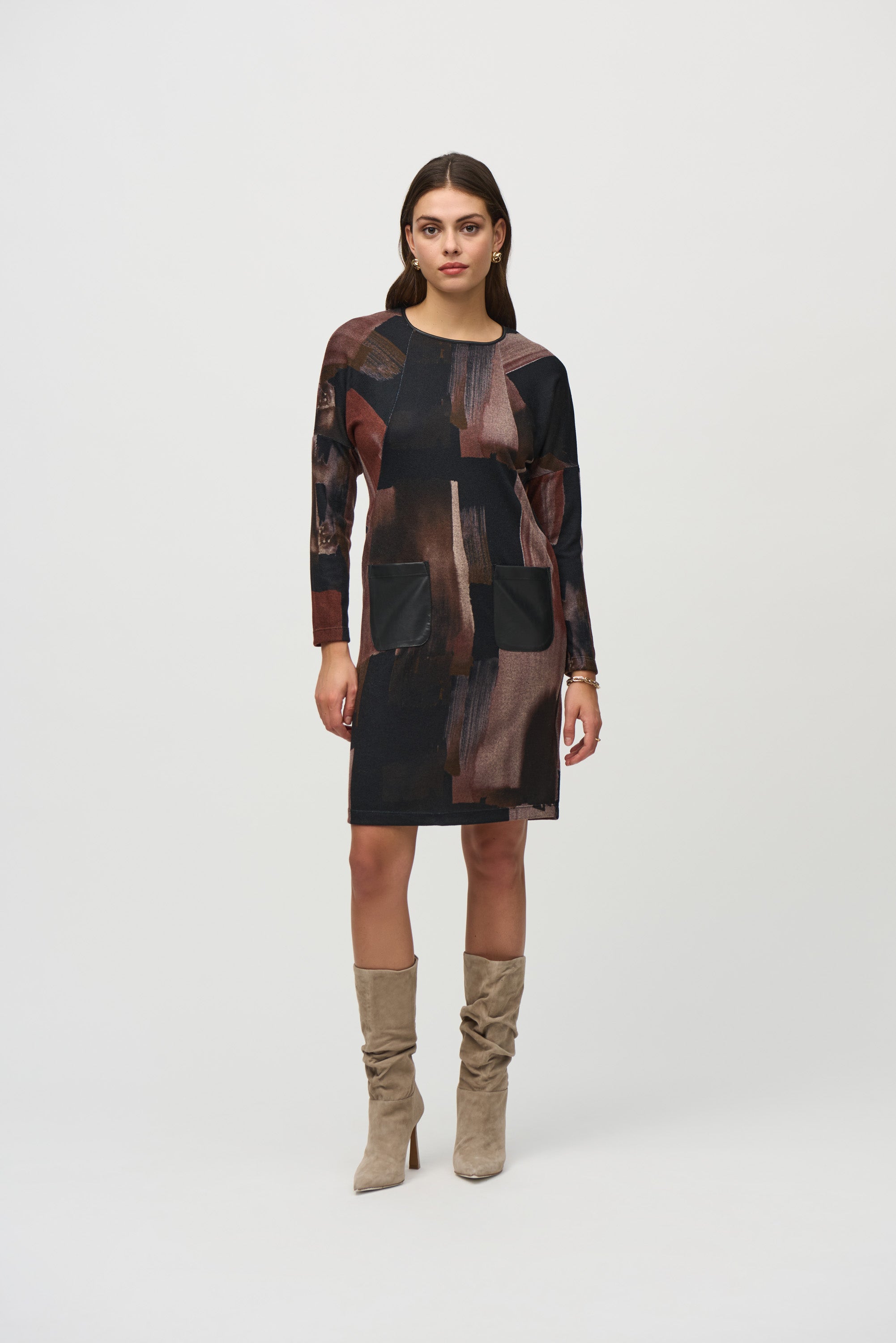 Sweater Knit Abstract Print Dress (244123F25)
