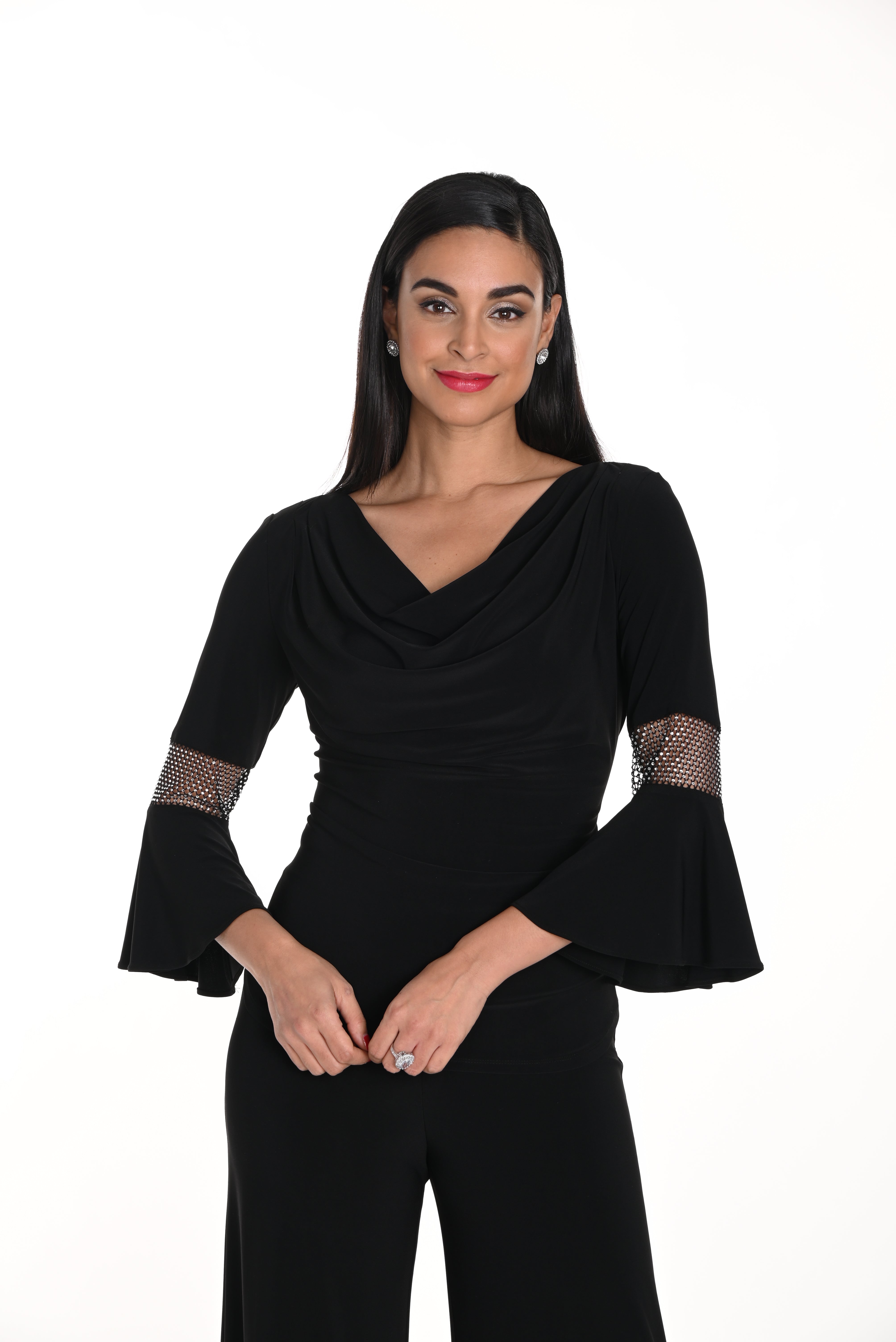 Bell Sleeve Top with Crystal Mesh (249025)