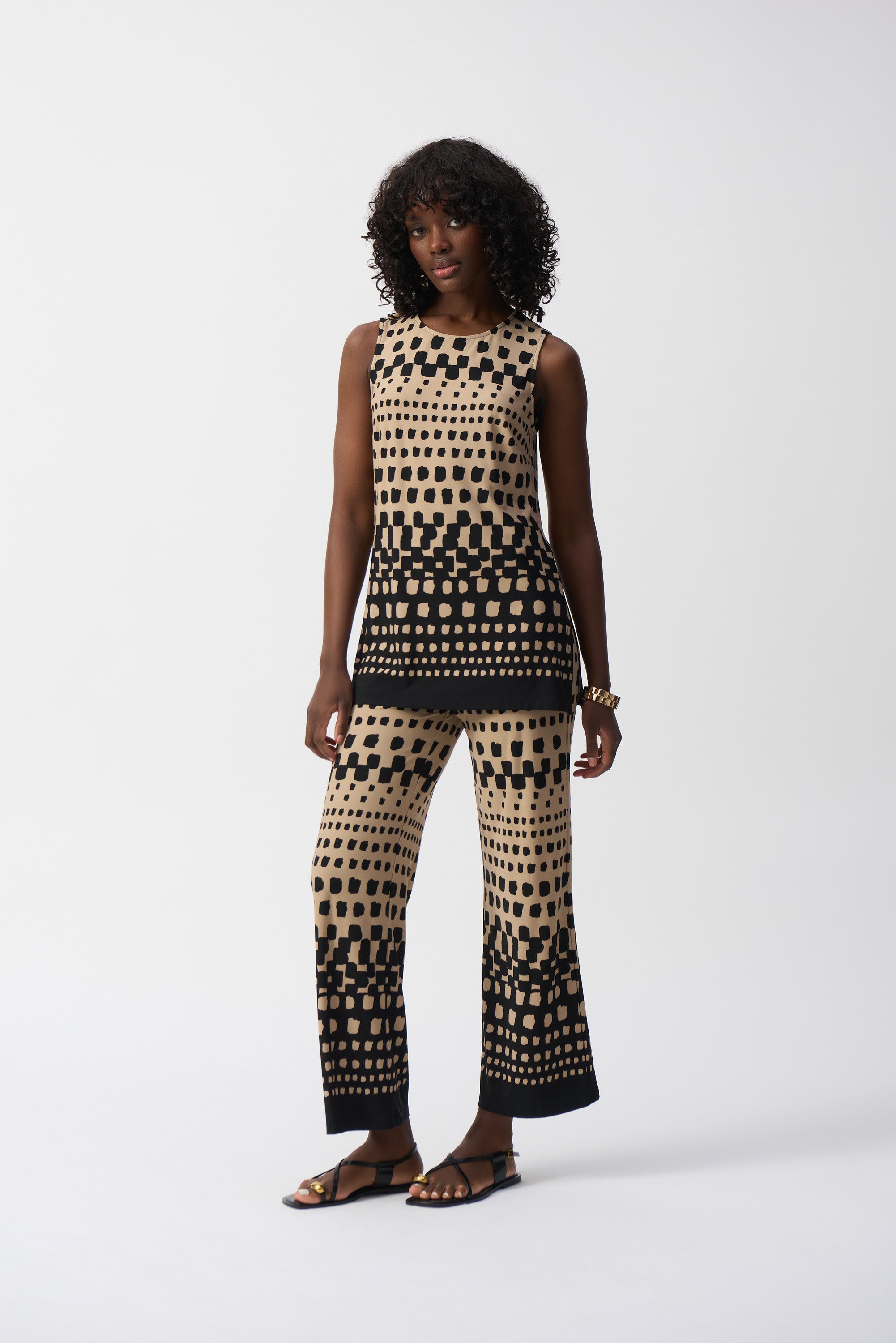 Silky Knit Dot Print Sleeveless Tunic (251193)