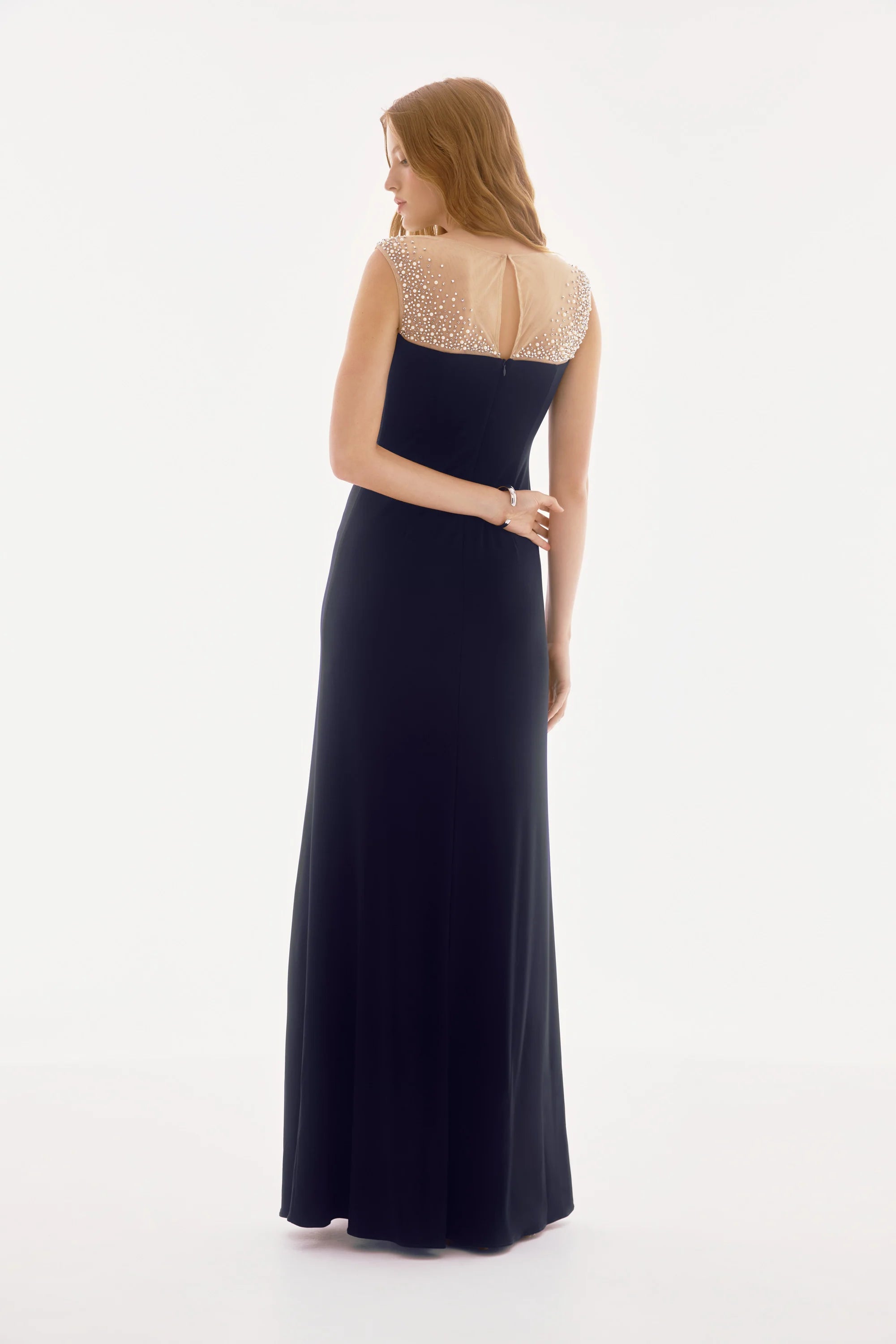 Silky Knit & Mesh Sleeveless Gown (JR1130)