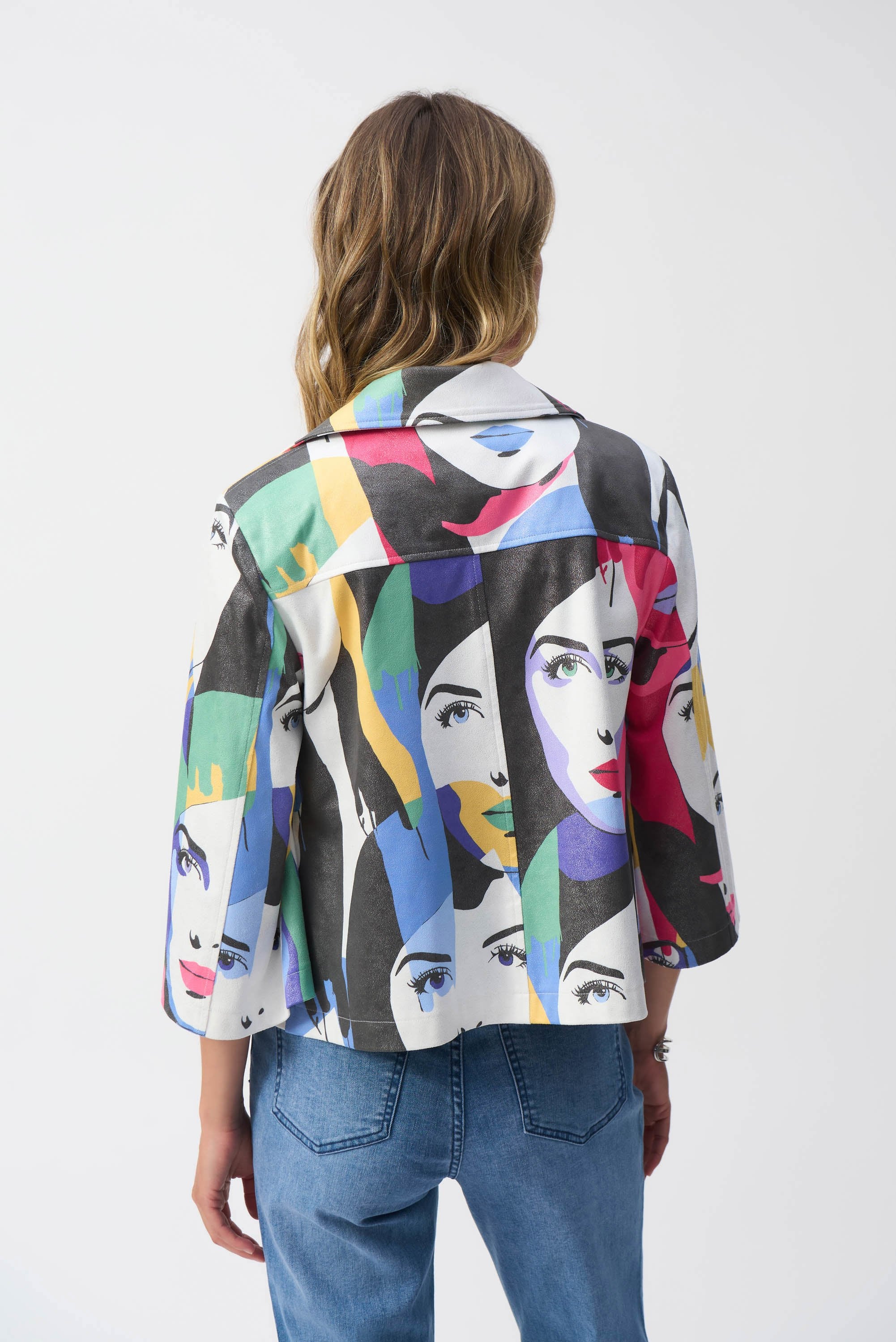 Faux Suede Face Print Trapeze Jacket (251909)
