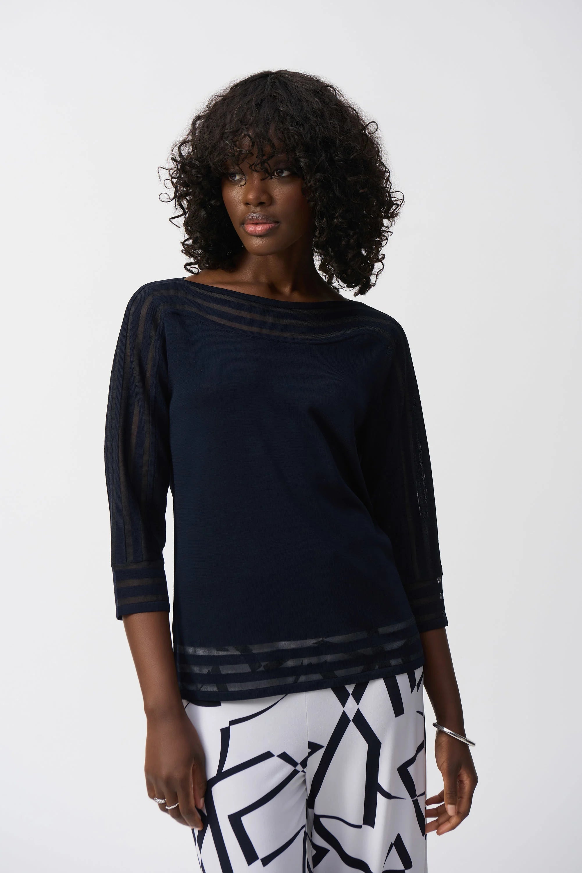 Sweater Knit Pullover with Mesh Stripe Detail (251946)