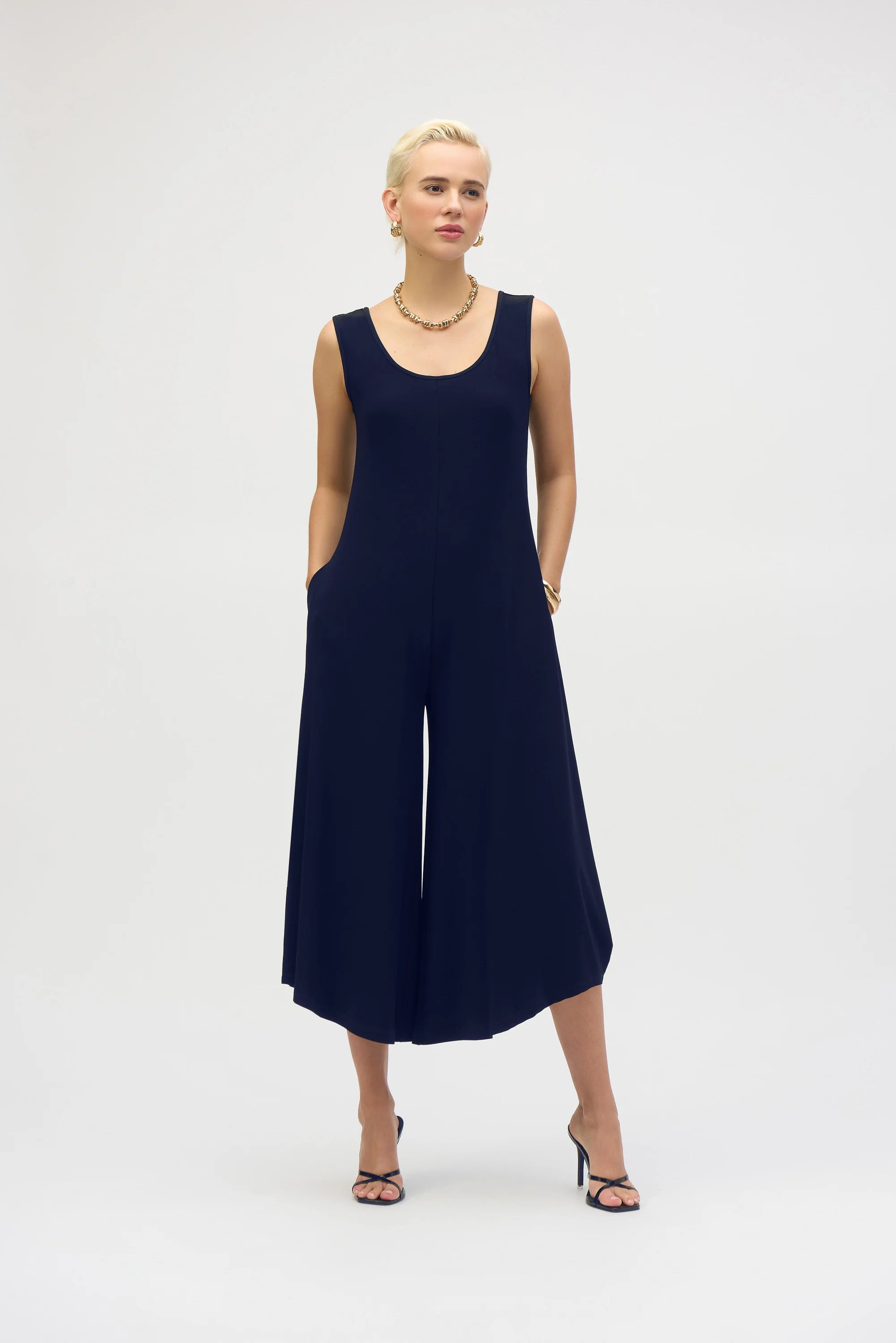 Silky Knit Wide-Leg Sleeveless Jumpsuit (252056)