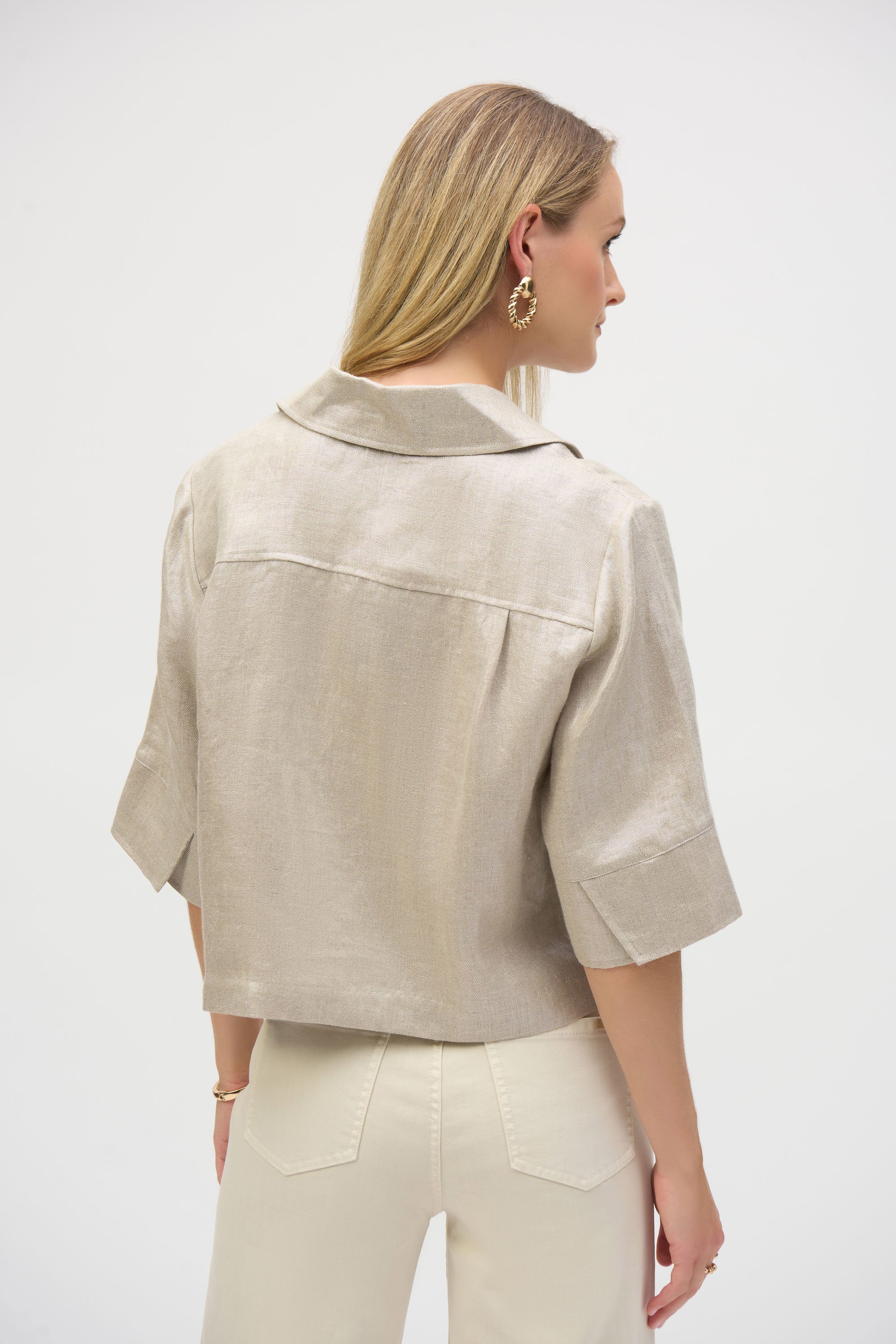 Foiled Linen Blend Short Sleeve Boxy Jacket (252921)