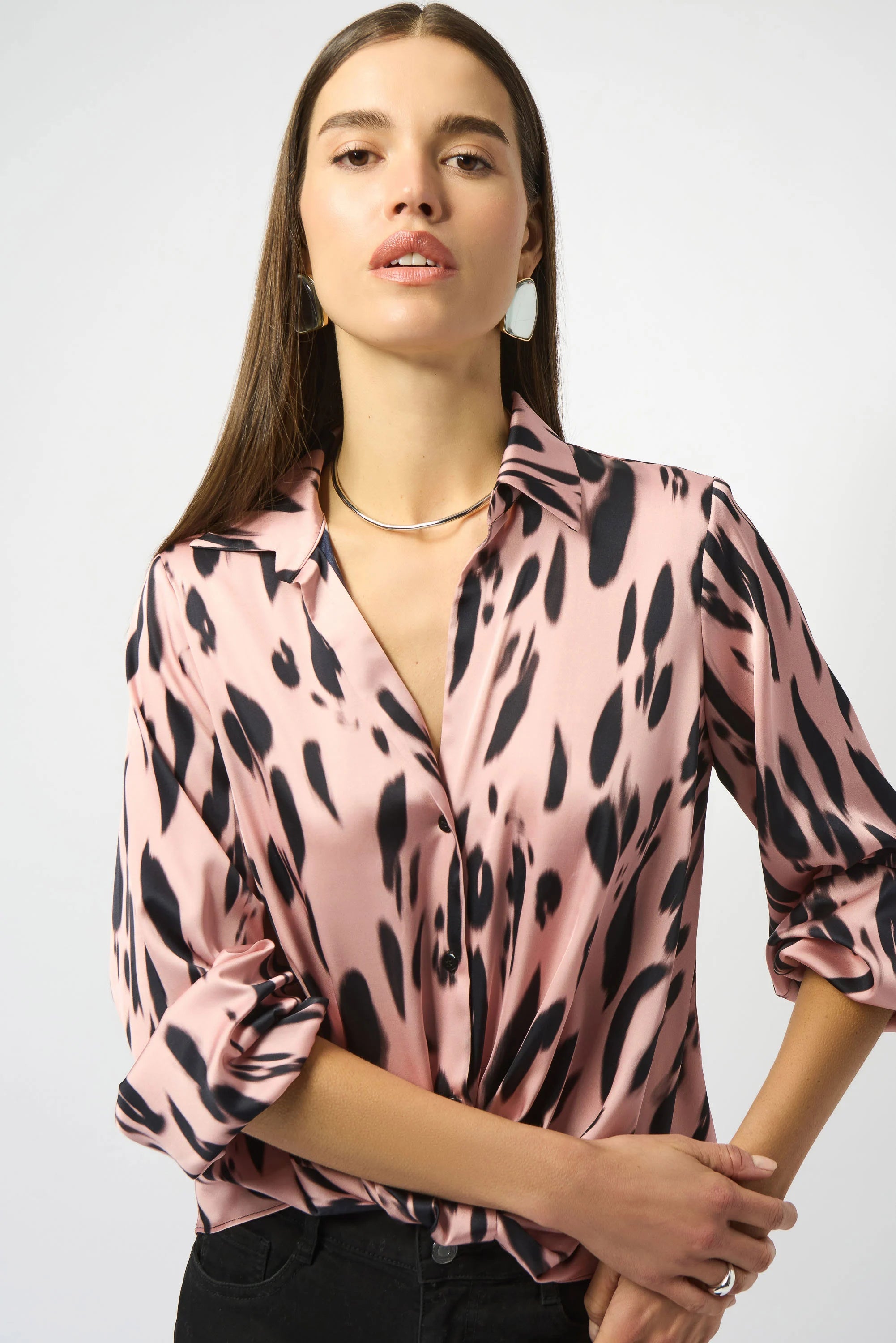 Recycled Satin Animal Print Draped Top (253059)