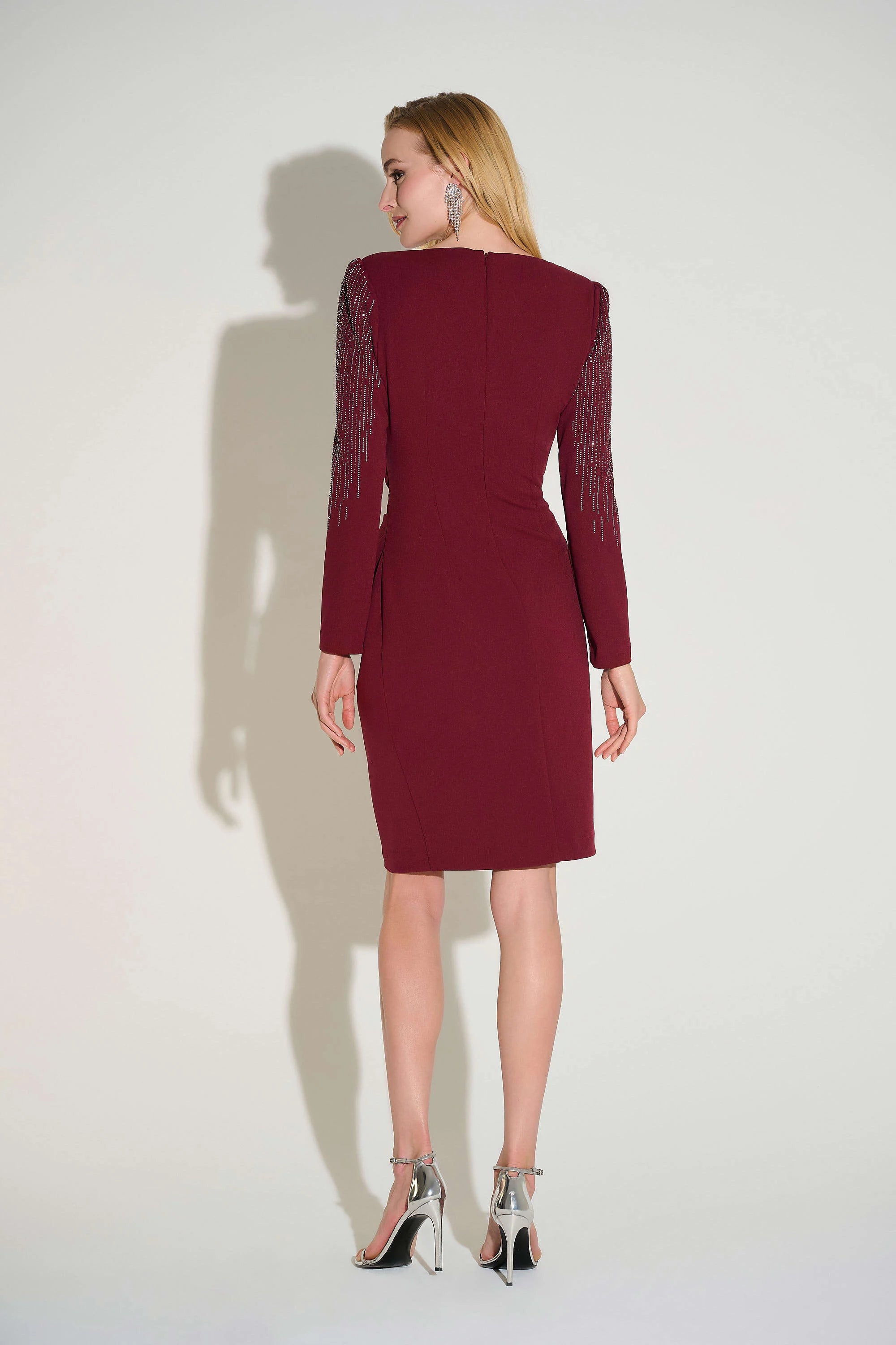 Scuba Crepe Sheath Dress With Embellished Sleeves (JR1148)