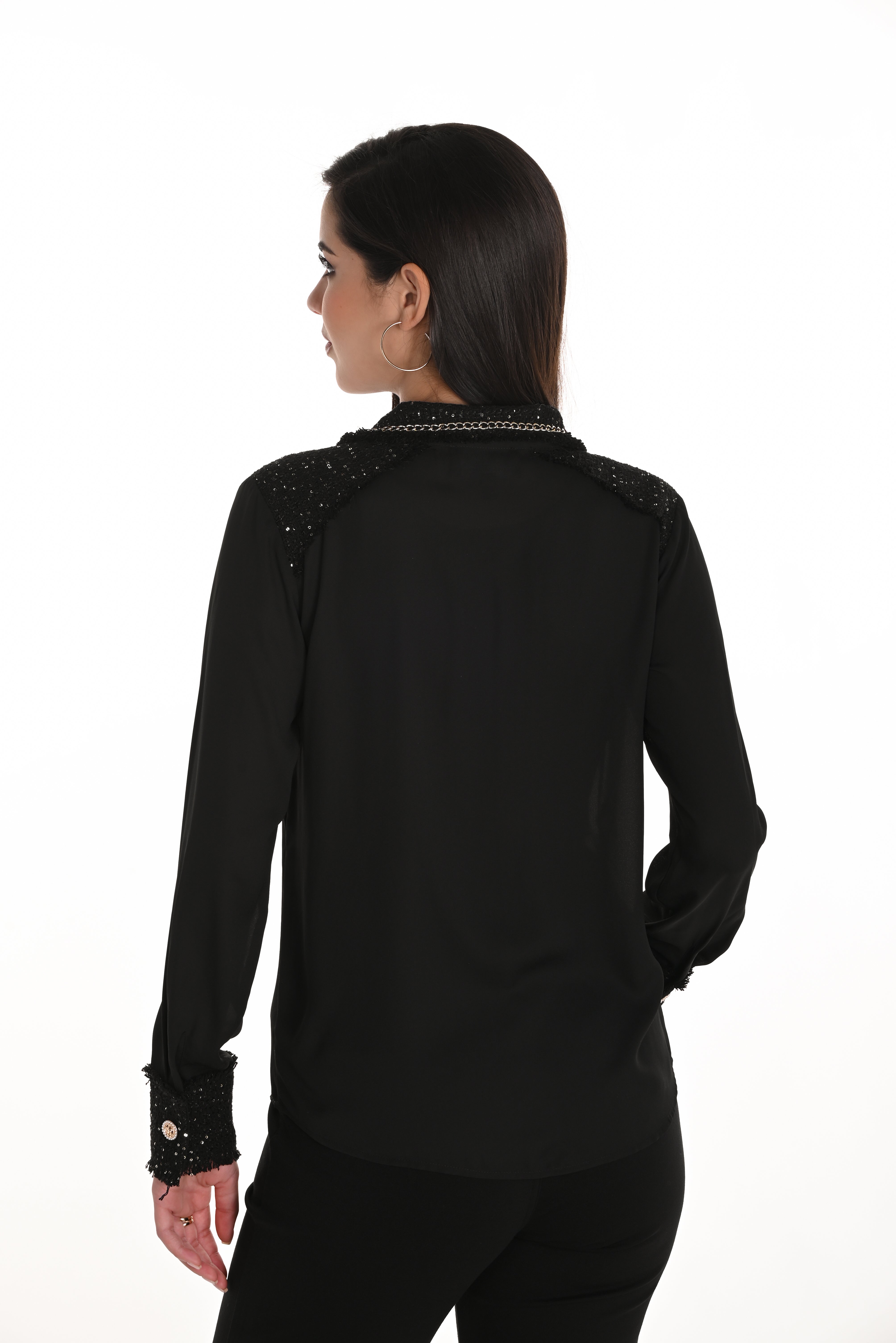 Mixed Media Top with Chain Detail (253783)