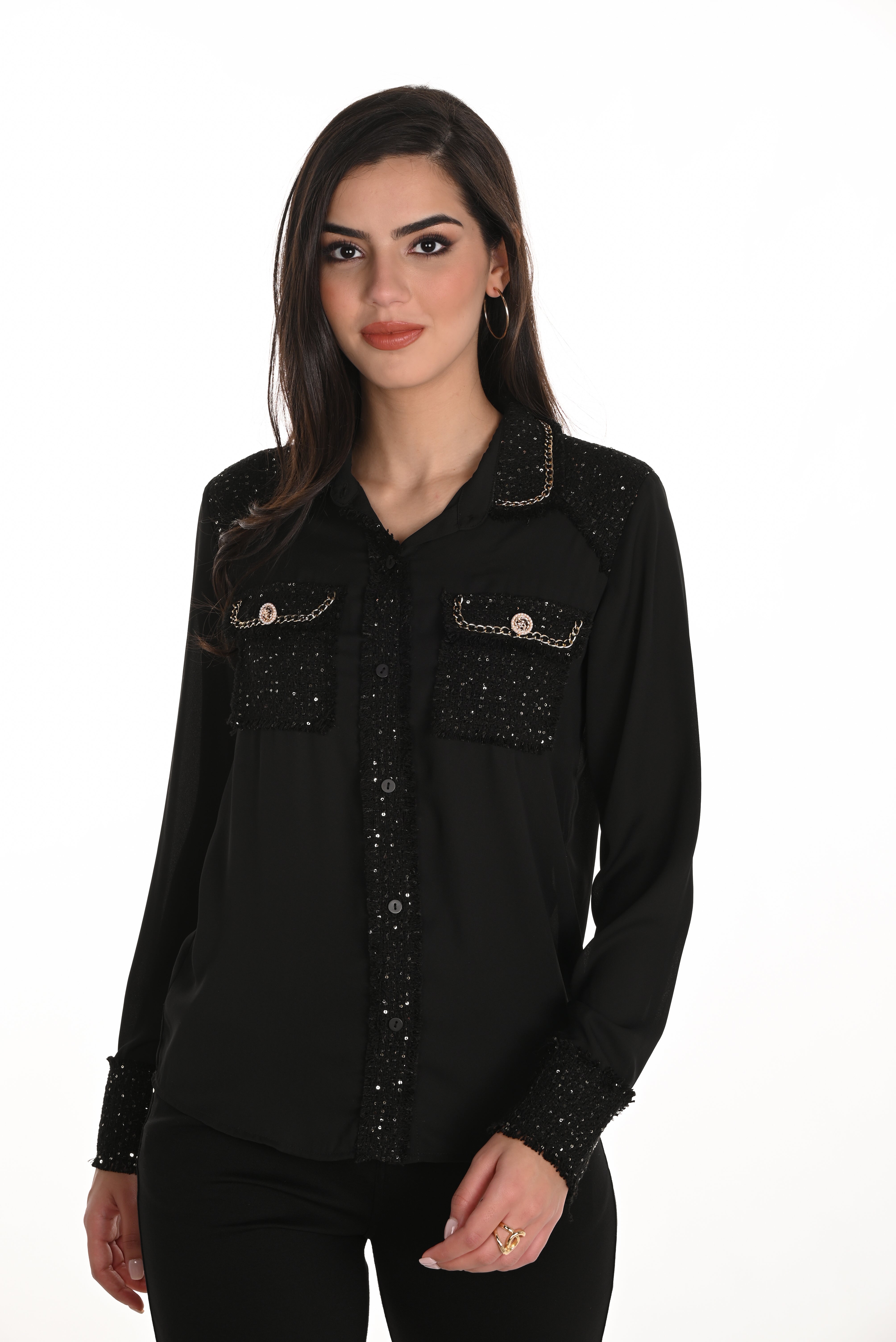 Mixed Media Top with Chain Detail (253783)