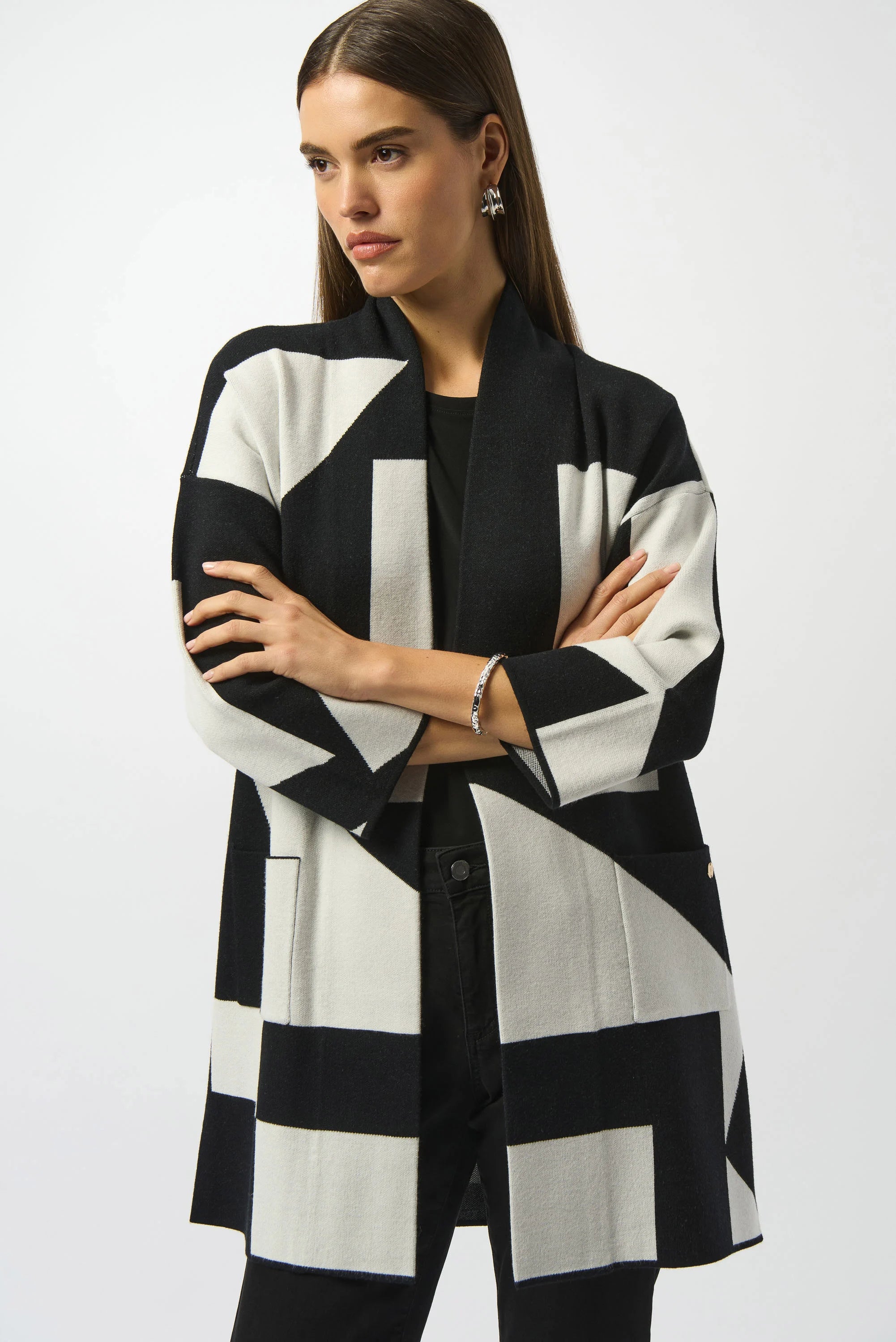 Jacquard Sweater Knit Colour-Block Cover-Up (253901)