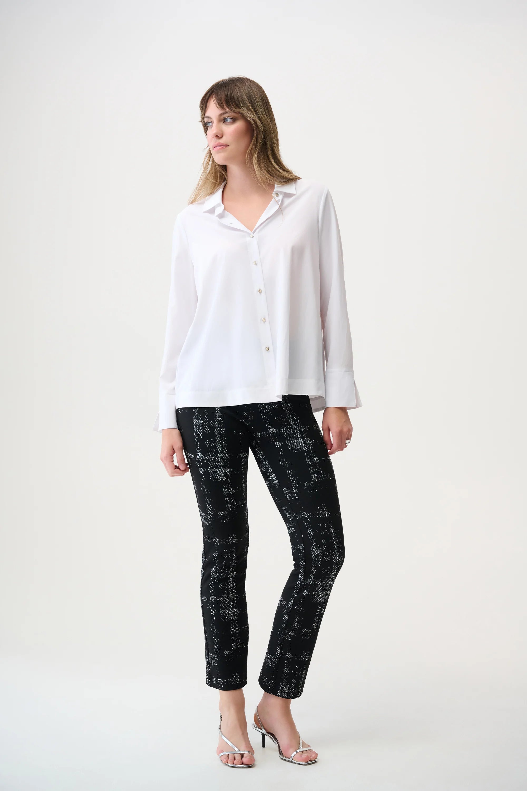 Stretch Poplin Button-Front Blouse with Zipper Accent (253923)