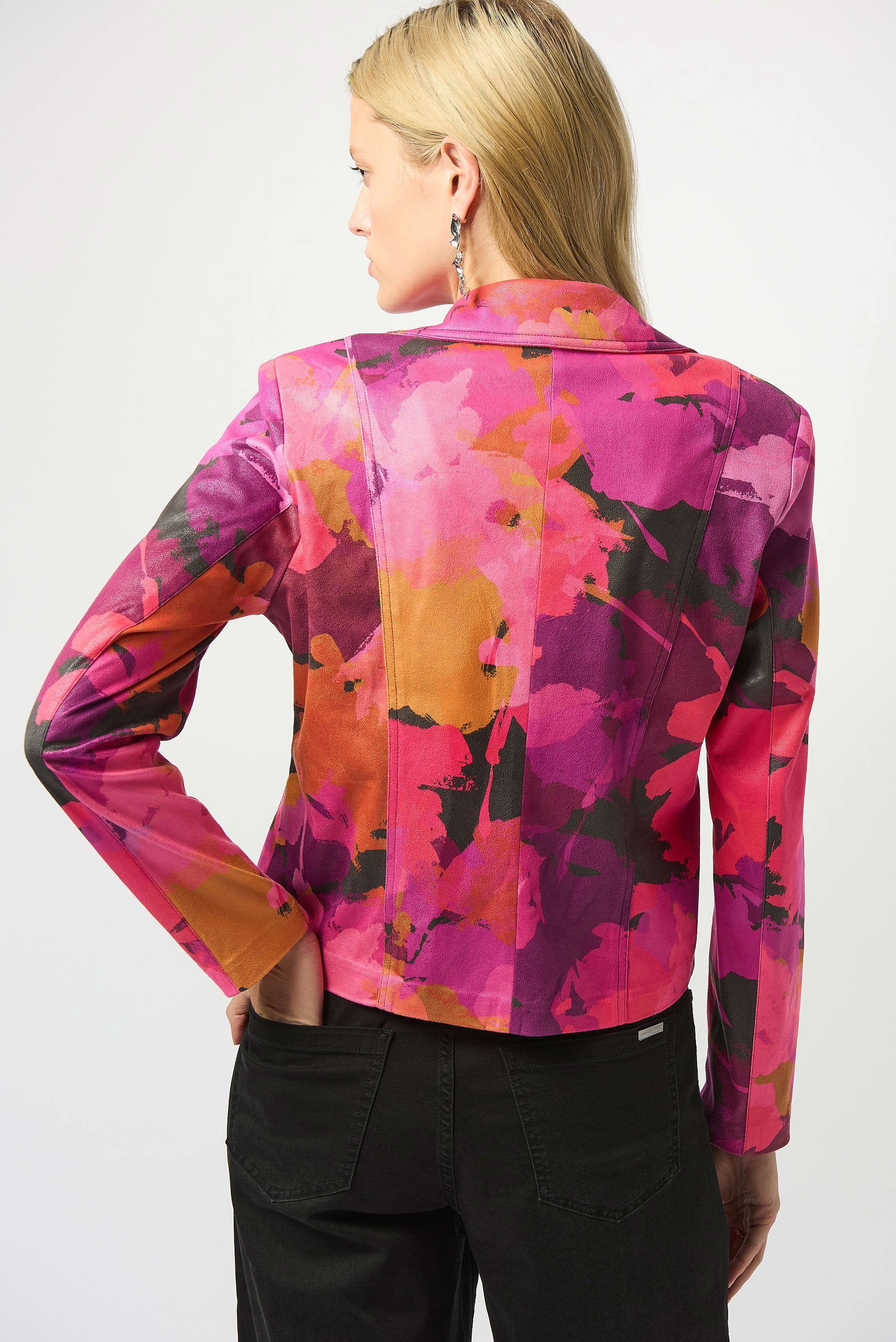 Foiled Faux Suede Abstract Print Fitted Jacket (253954)