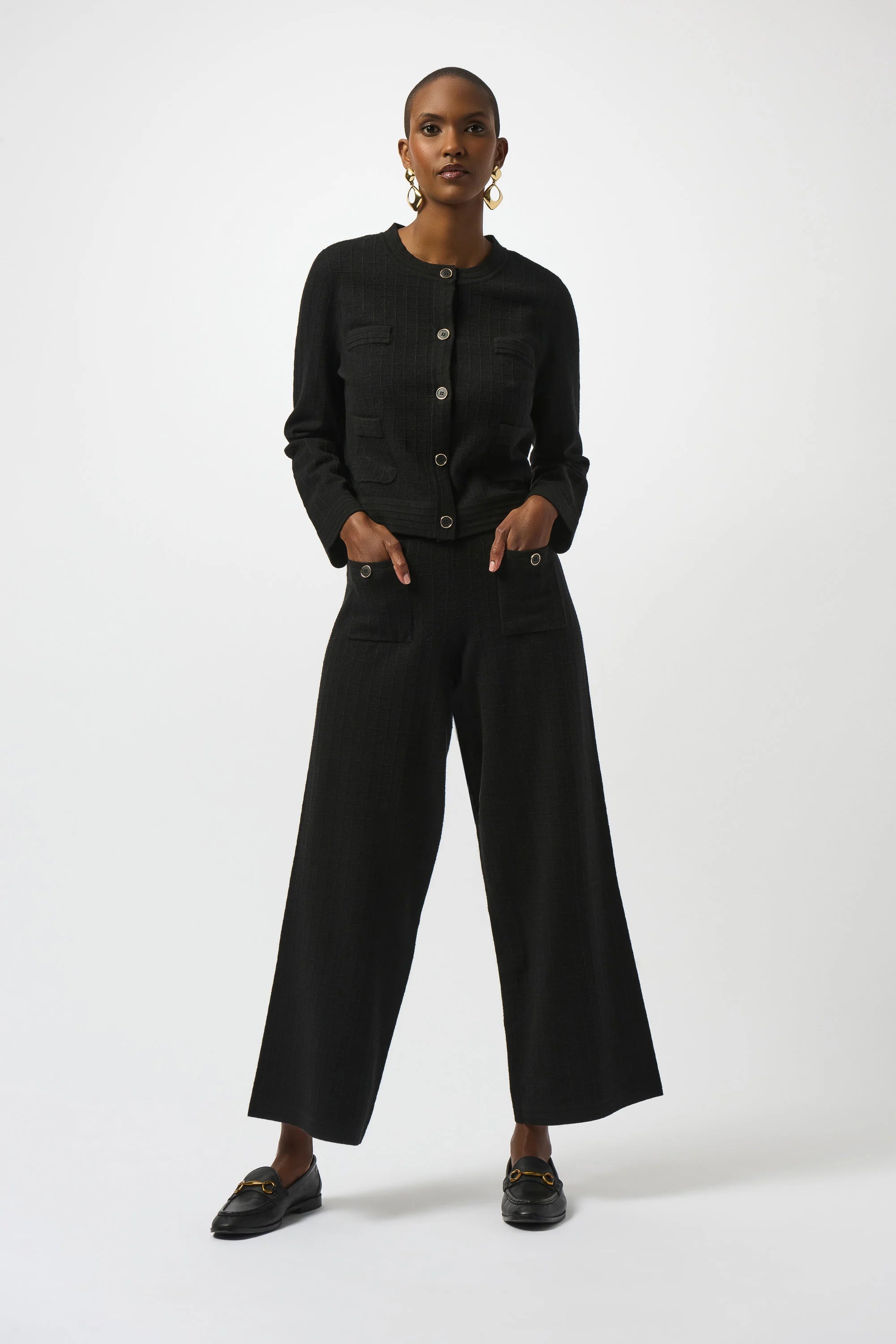 Sweater Knit Crew Neck Button-Front Jacket (253983)