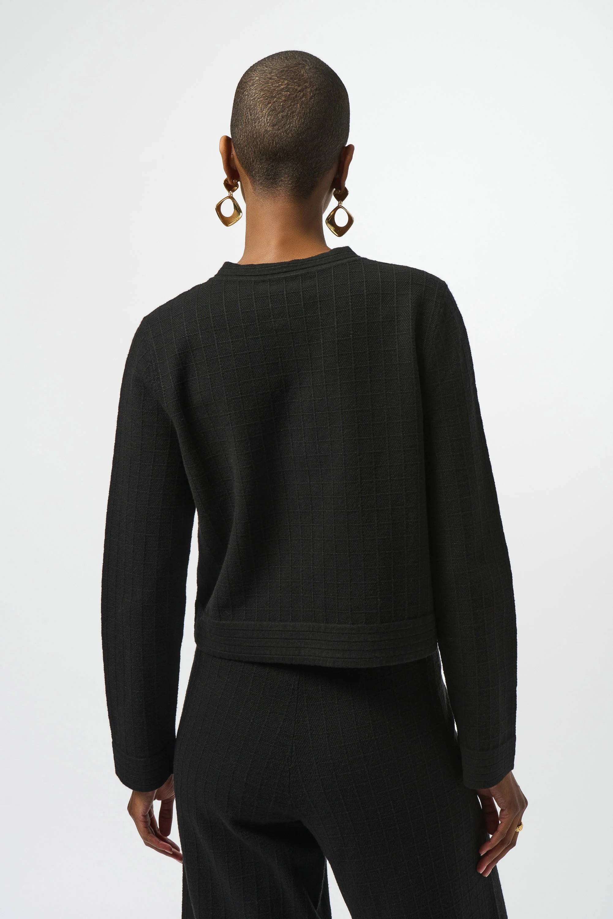 Sweater Knit Crew Neck Button-Front Jacket (253983)