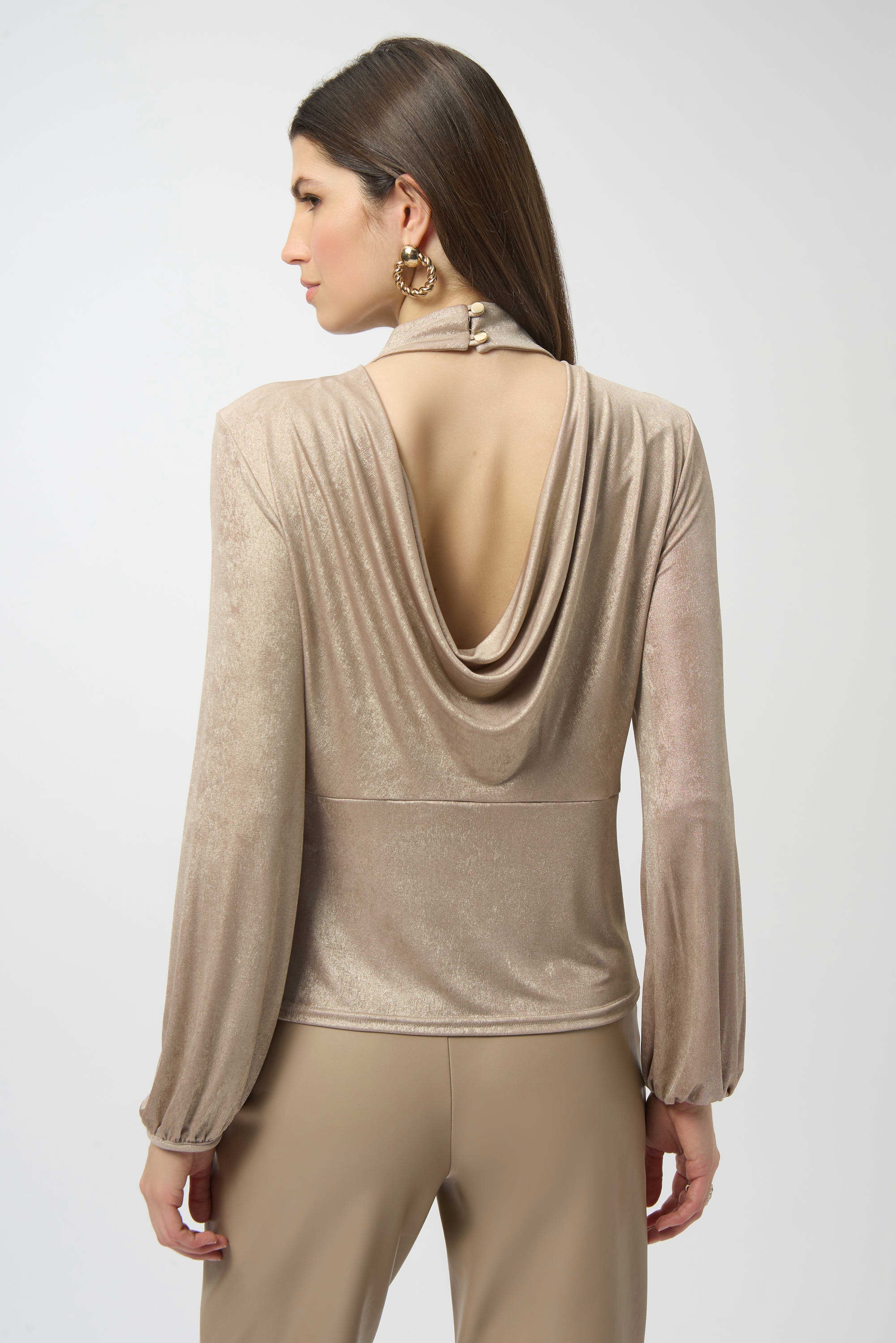 Foiled Knit Mock Neck Fitted Top (254027)
