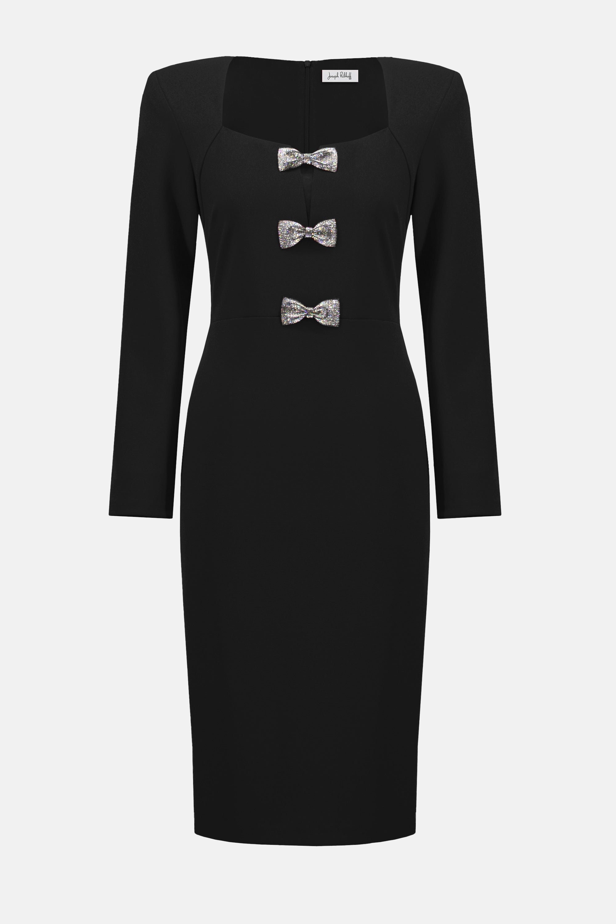 Scuba Crepe Sheath Dress With Rhinestone Bows (254053)