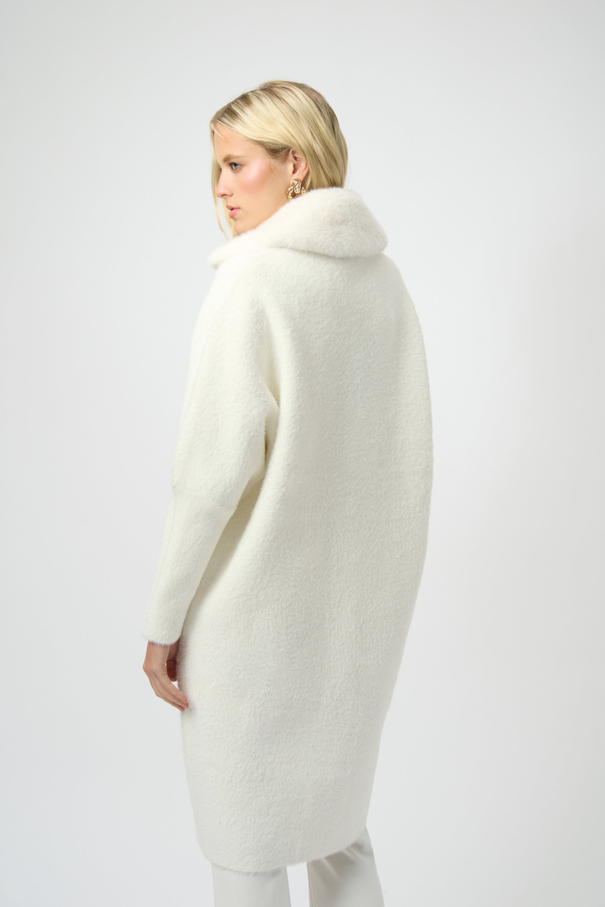 Feather Yarn and Faux Fur Sweater Coat (254954)