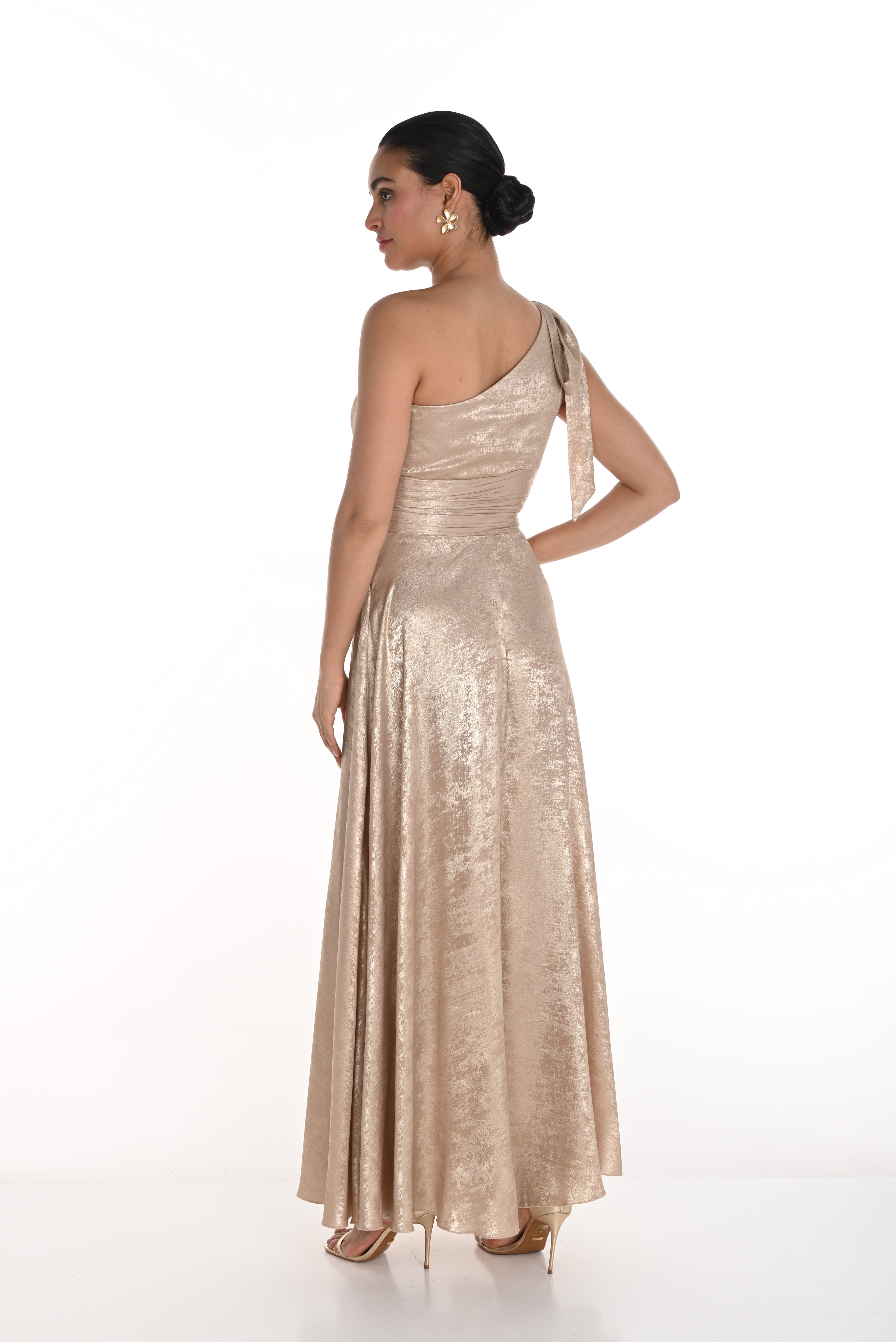 One Shoulder Gold Gown (FL0151)