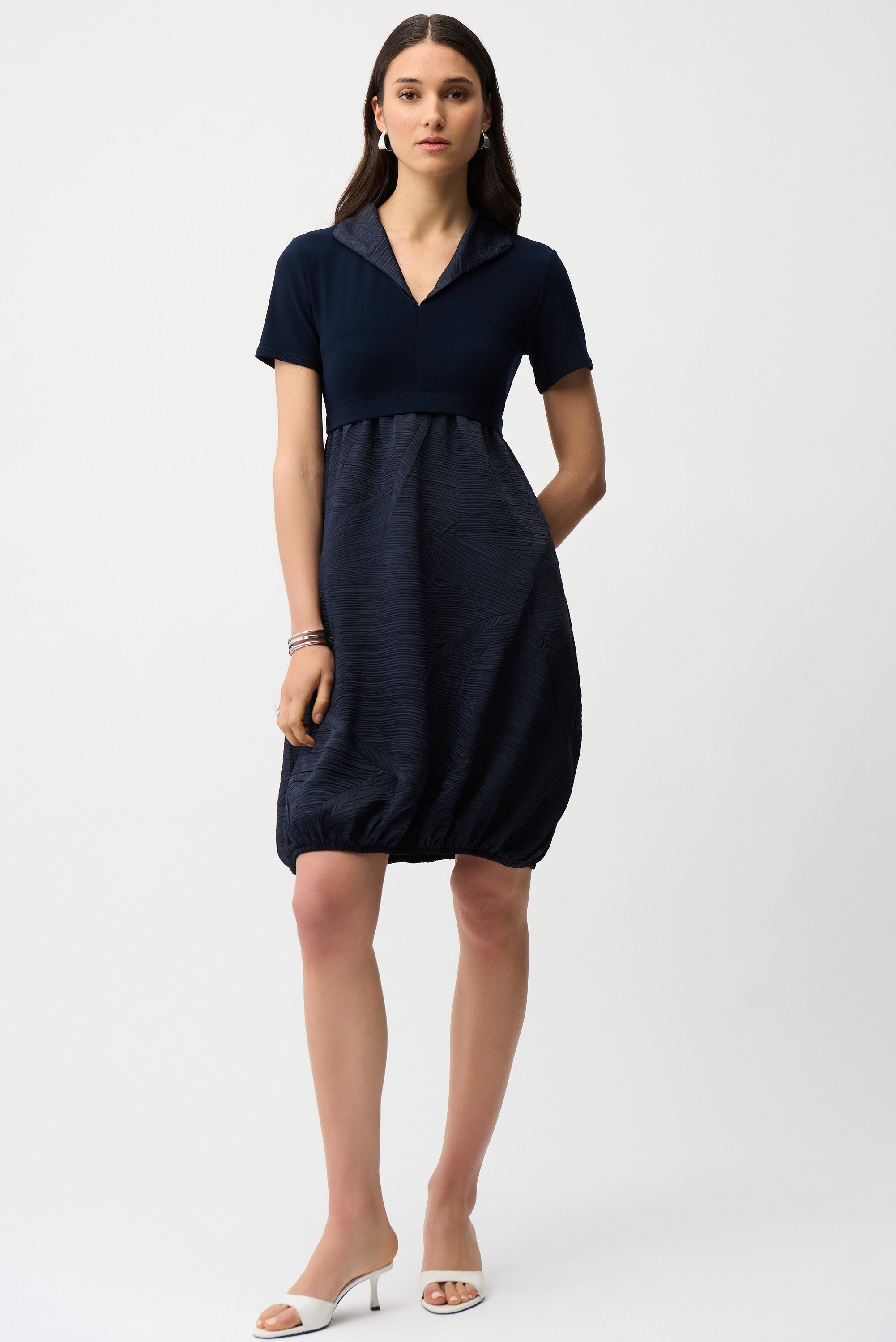 Pleated Satin & Silky Knit Cocoon Dress (261016)