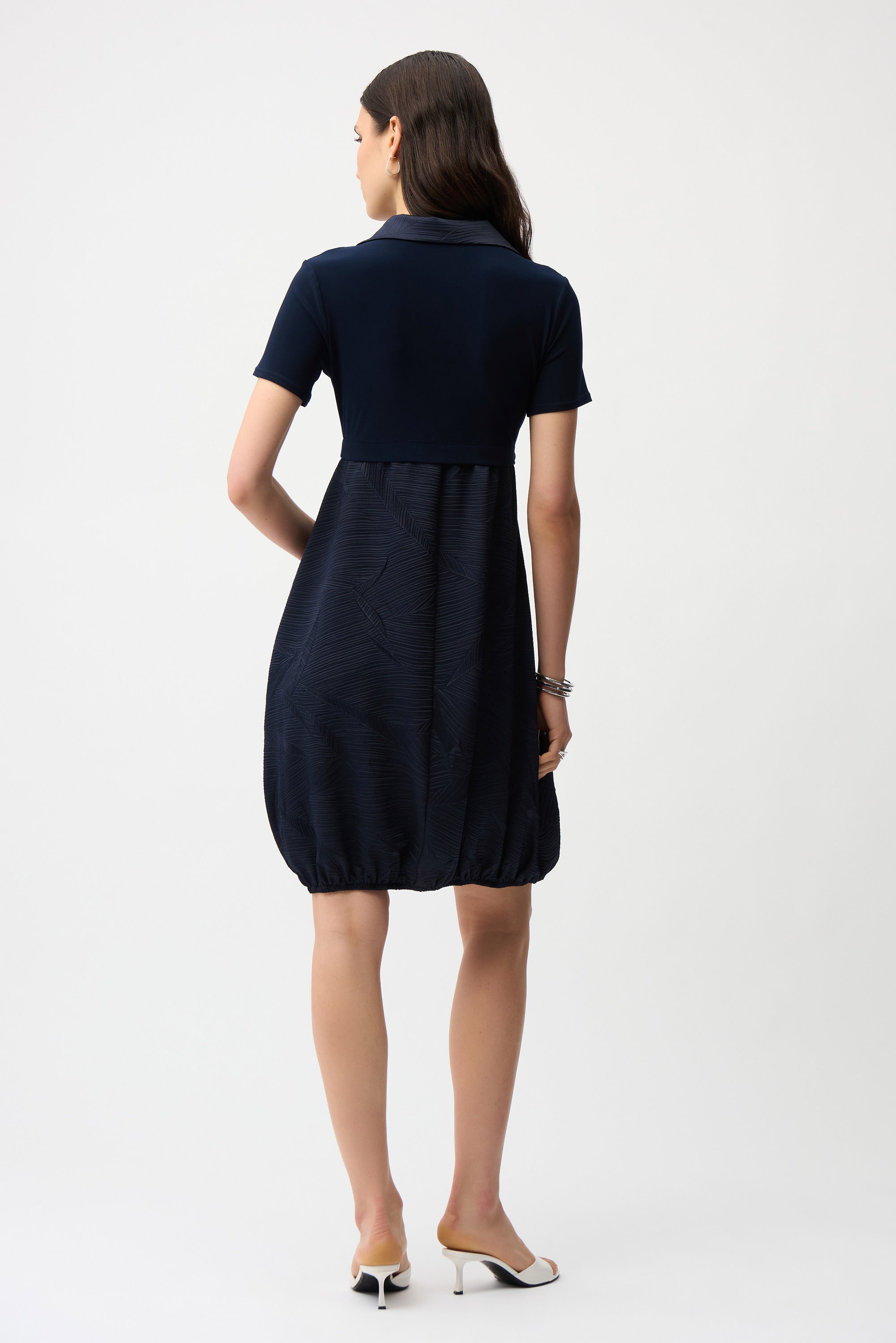 Pleated Satin & Silky Knit Cocoon Dress (261016)