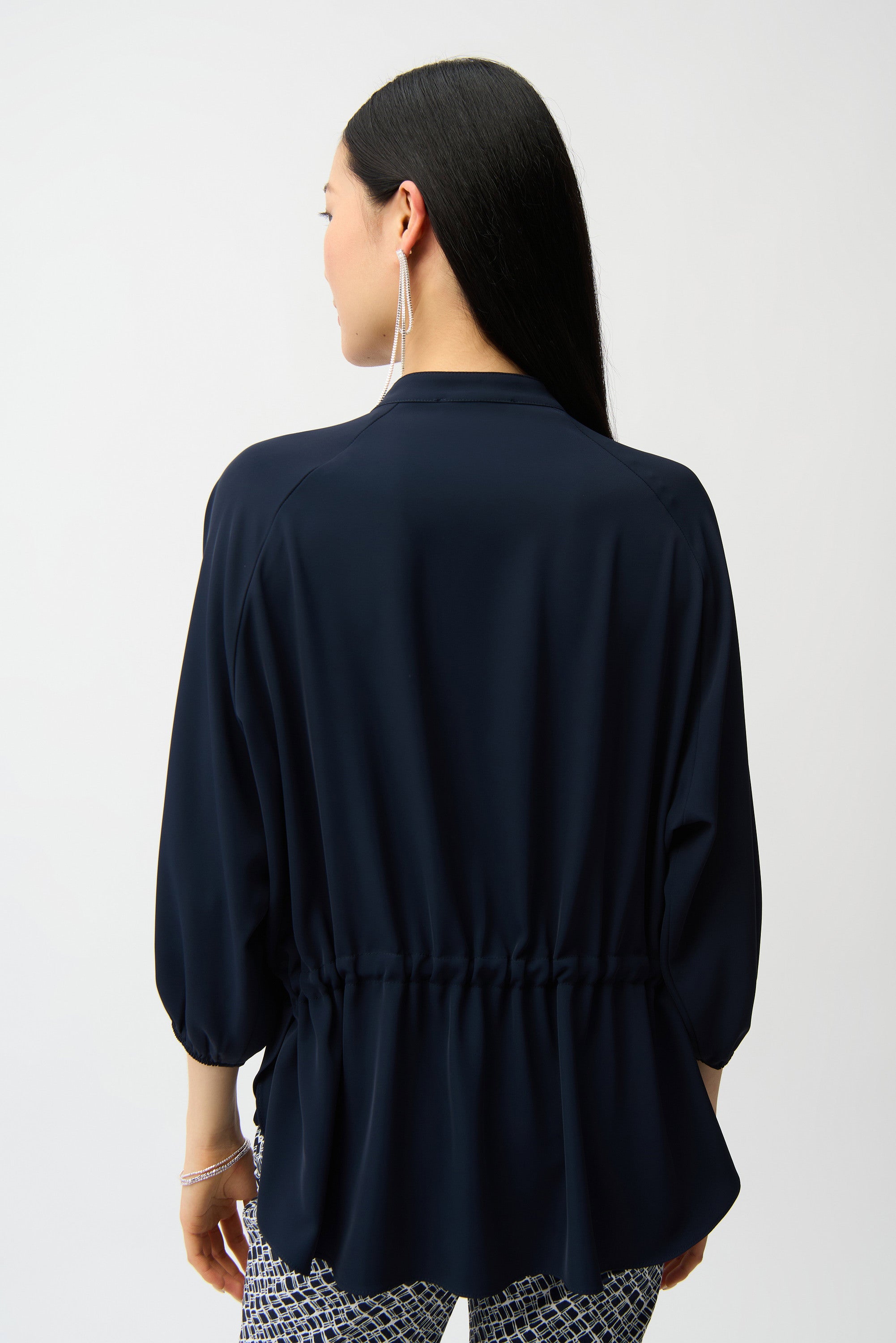 Woven Twill Boxy Top With Mandarin Collar (261076)