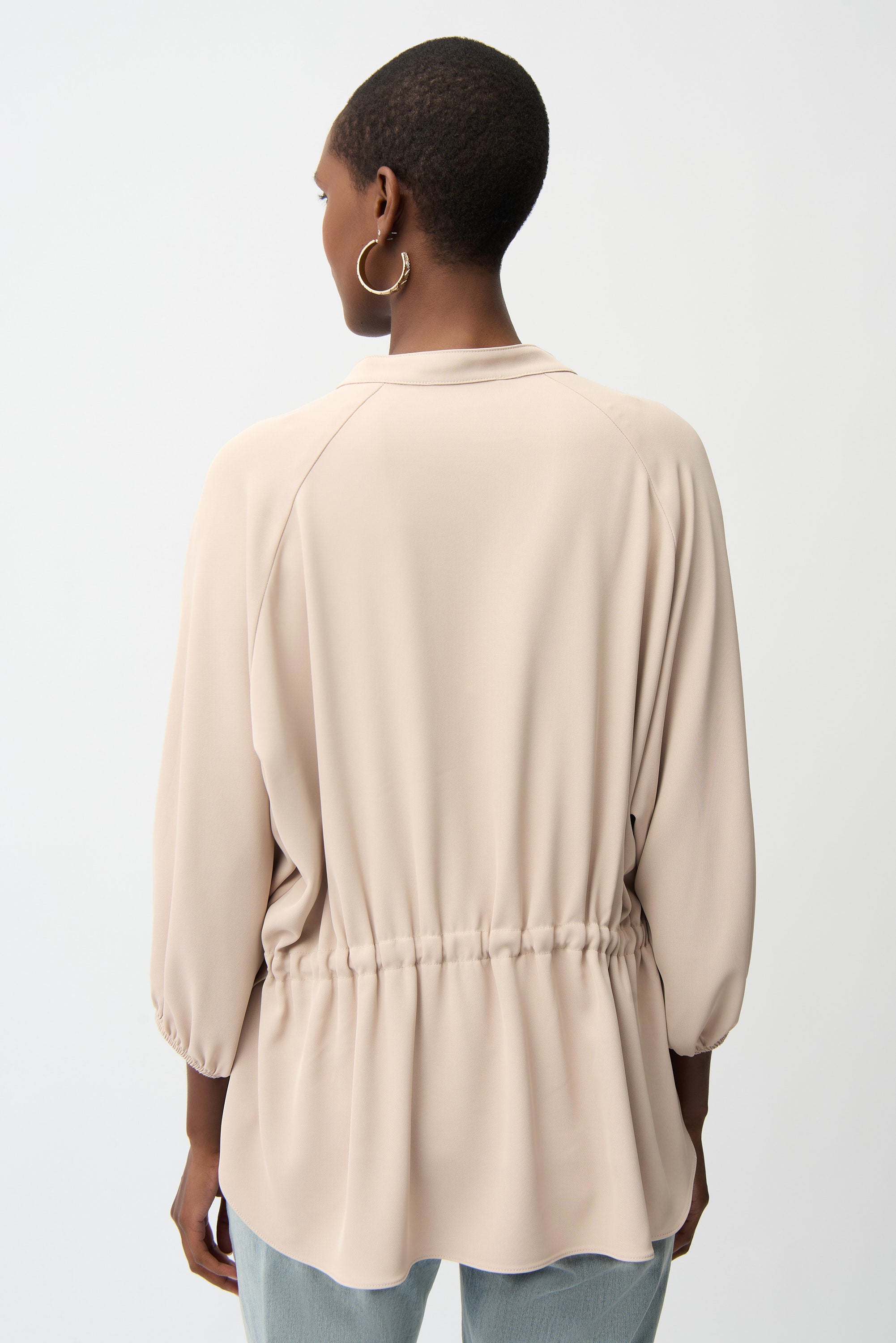 Woven Twill Boxy Top With Mandarin Collar (261076)