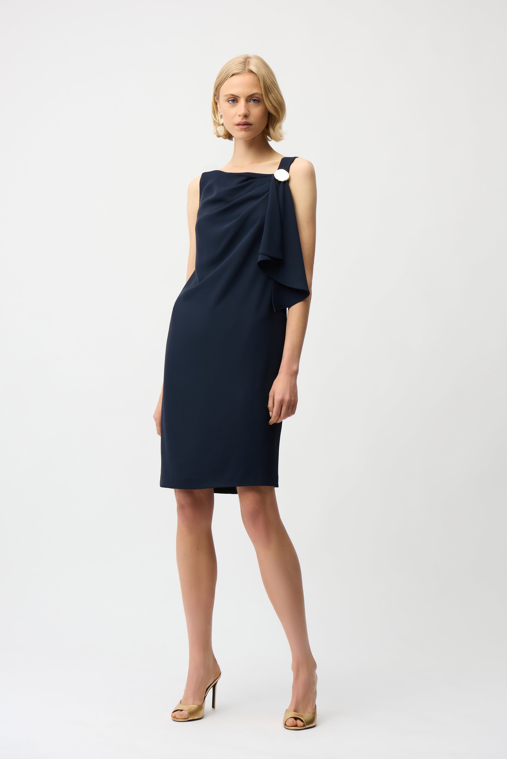 Woven Twill Shift Dress With Asymmetrical Neckline (261134)