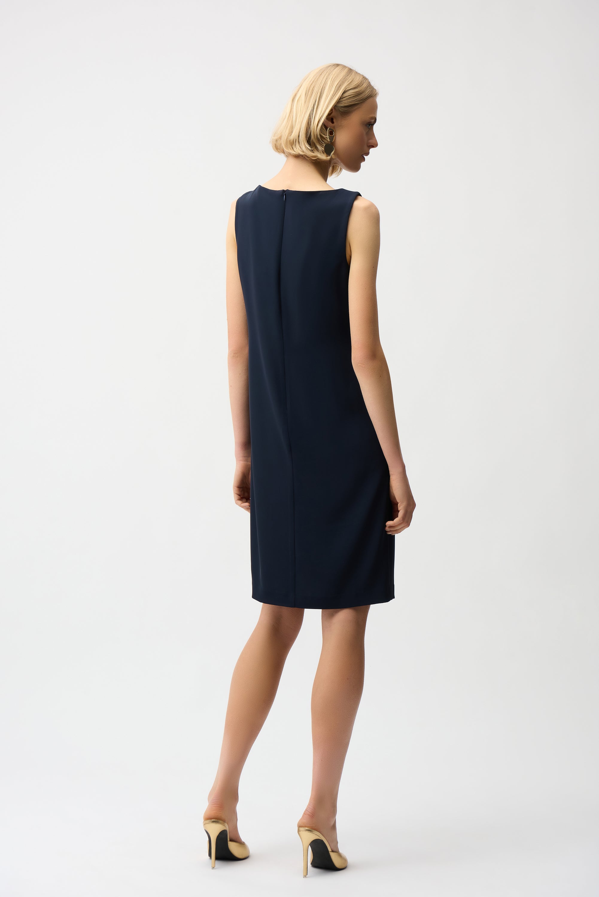 Woven Twill Shift Dress With Asymmetrical Neckline (261134)