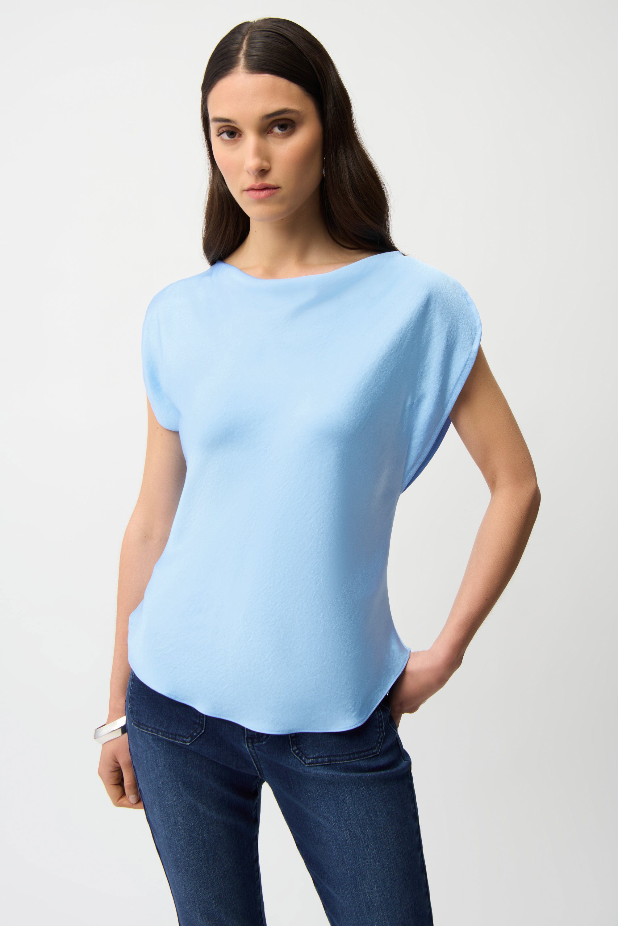 Recycled Satin Fitted Top With Cowl Neck (261152)